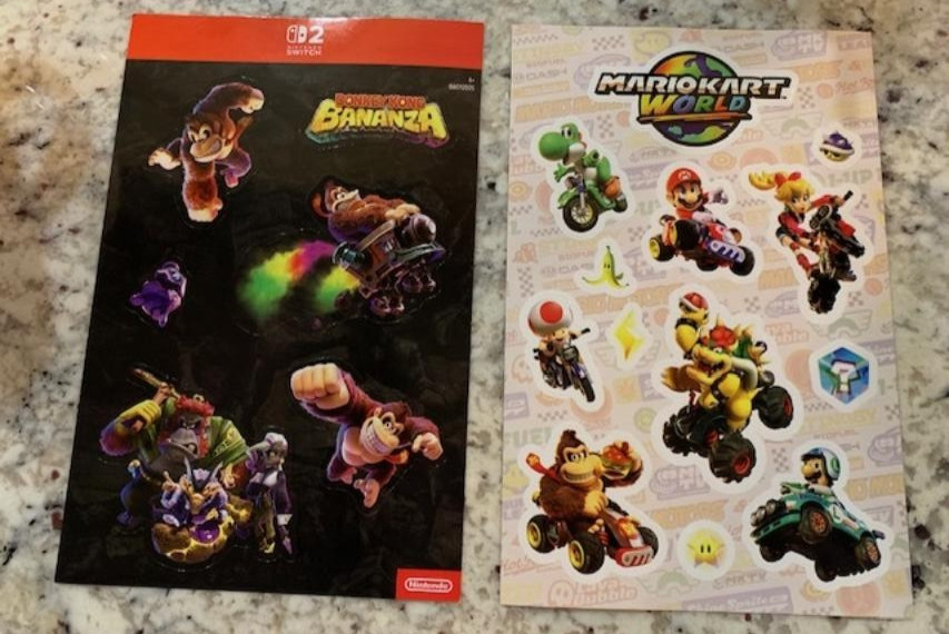 Unused Donkey Kong Bananza/ Mario Kart World Stickers Nintendo Switch 2 NO GAME