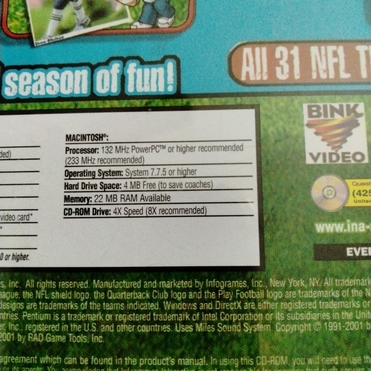 Backyard Football 2002 (PC) Win/Mac CD-rom Pro Players As Kids NFL Ages 7+