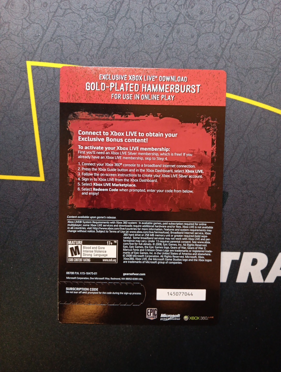 NEW SEALED UNUSED GOW2 Gears Of War 2 Gold Hammerburst Assault Rifle Code Rare