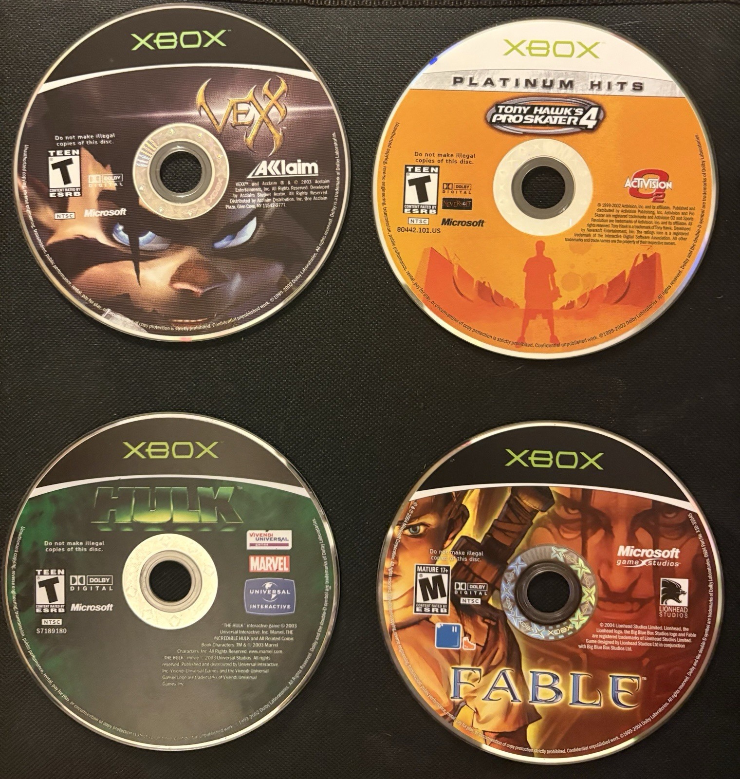 Xbox Games- Acceptable (Hulk, Fable, Vexx, Tony Hawk 4)