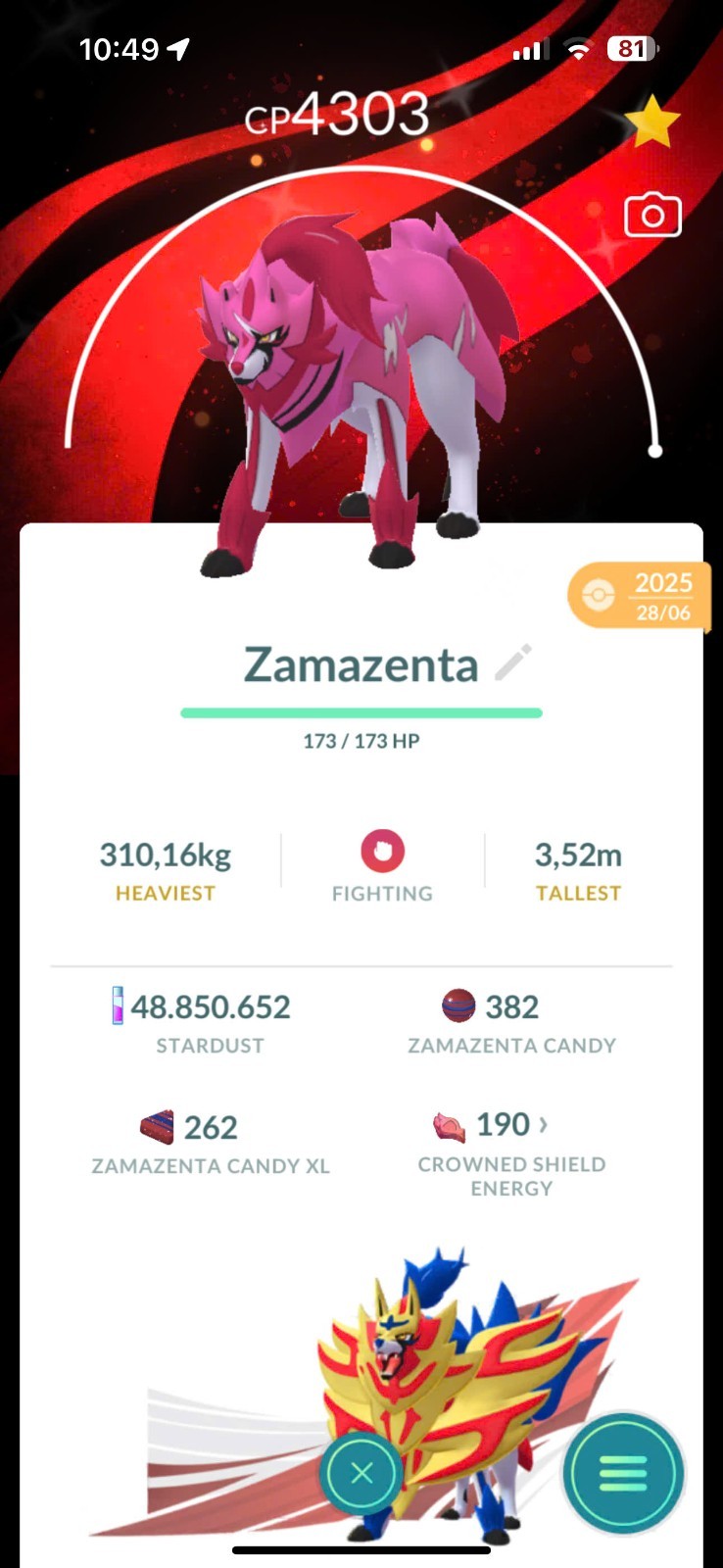 PoGo✨ Shiny Zamazenta Special Background Lv50 3 moveset ✨Trade 20k-1mil Dust