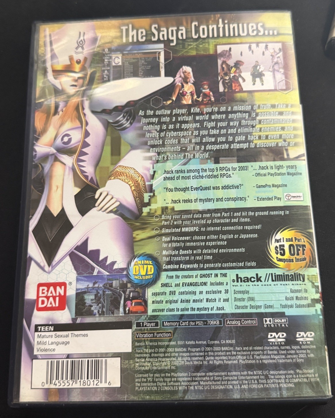 Dot .hack Part 1 2 3 Infection Mutation Outbreak PS2 DVD Anime Lot Bundle Bandai