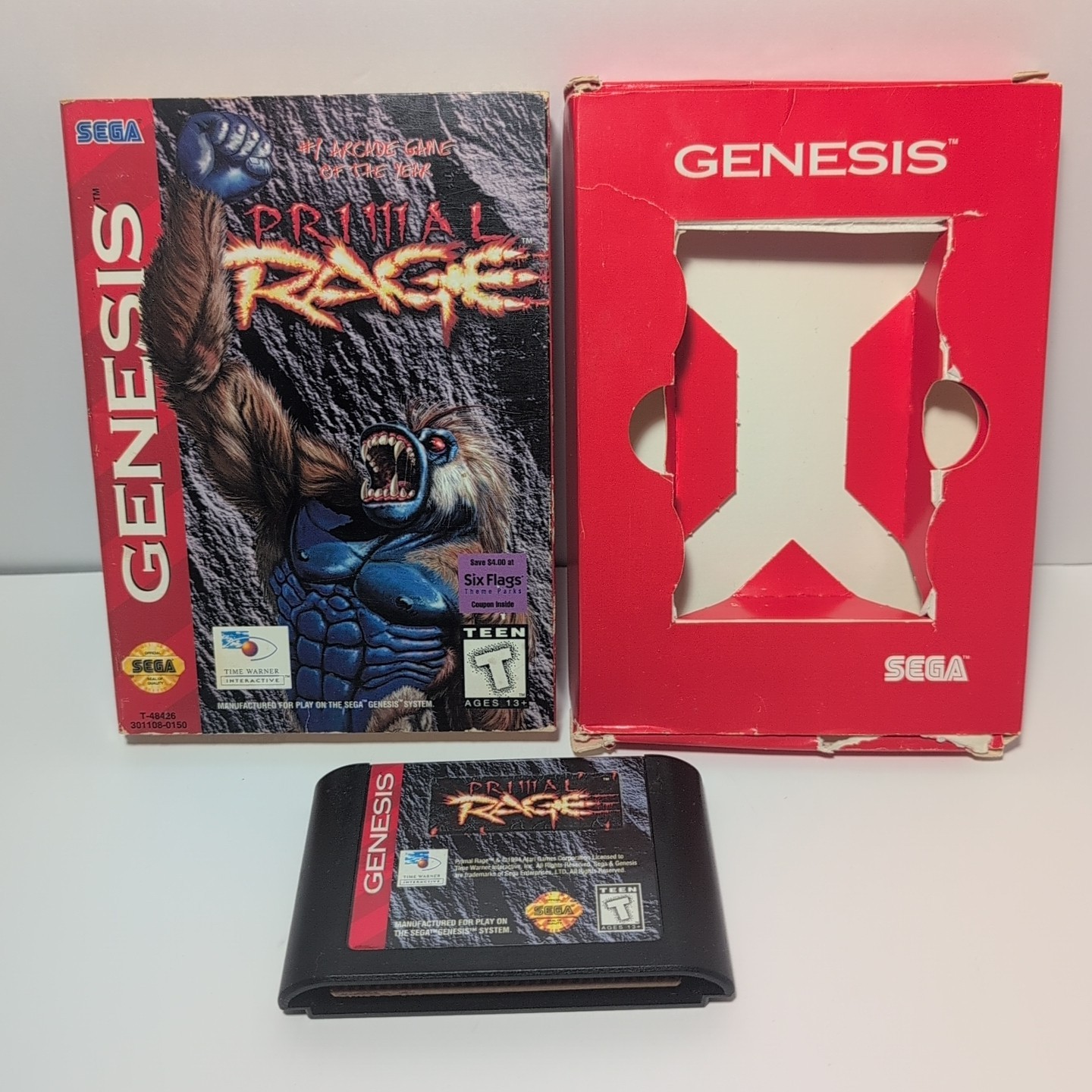 Primal Rage Sega Genesis Authentic with Box & Plastic Protector Case No Manual