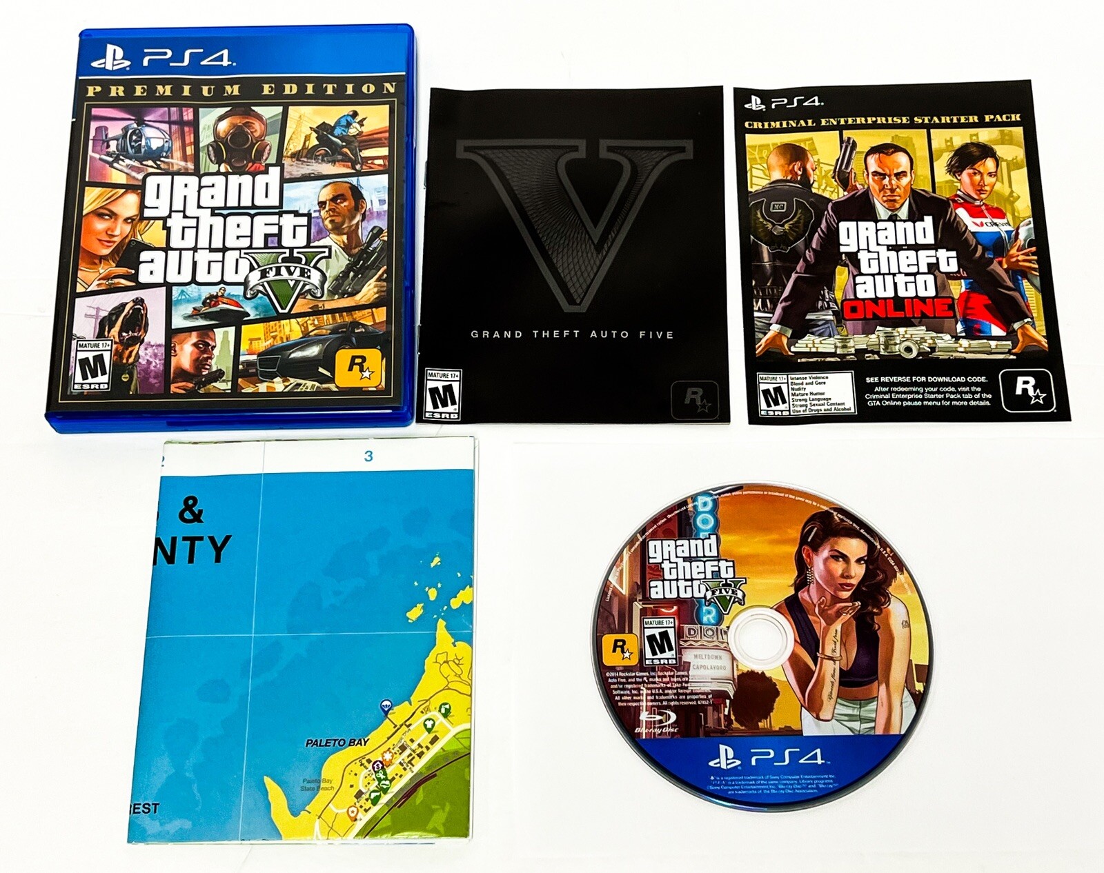 Grand Theft Auto V 5 – Premium Edition – PS4 – Complete w/ Map | USED | Tested