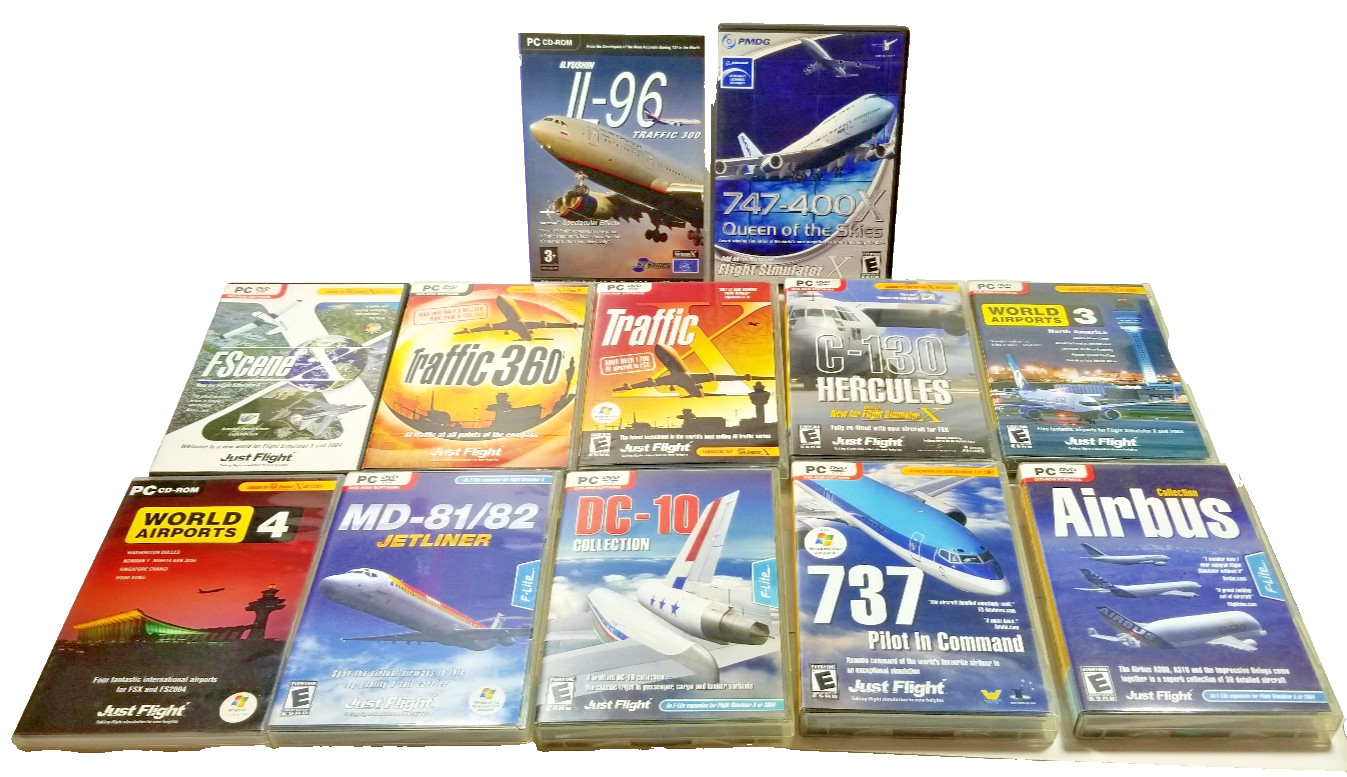 Just Flight Microsoft Simulator Expansion 737 DC-10 MD-81 C-130 Airbus Lot of 12