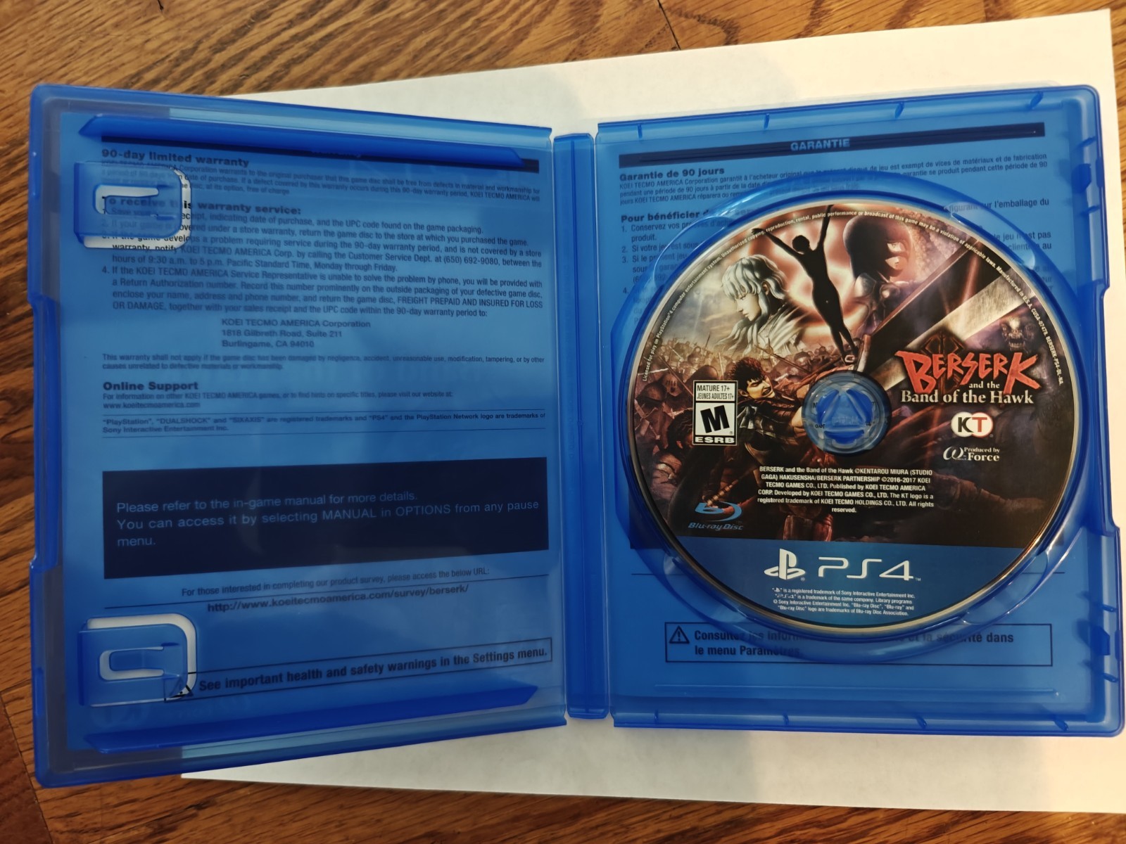 KOEI TECMO Berserk and the Band of the Hawk PS4 M NTSC-U/C 2017 Manual