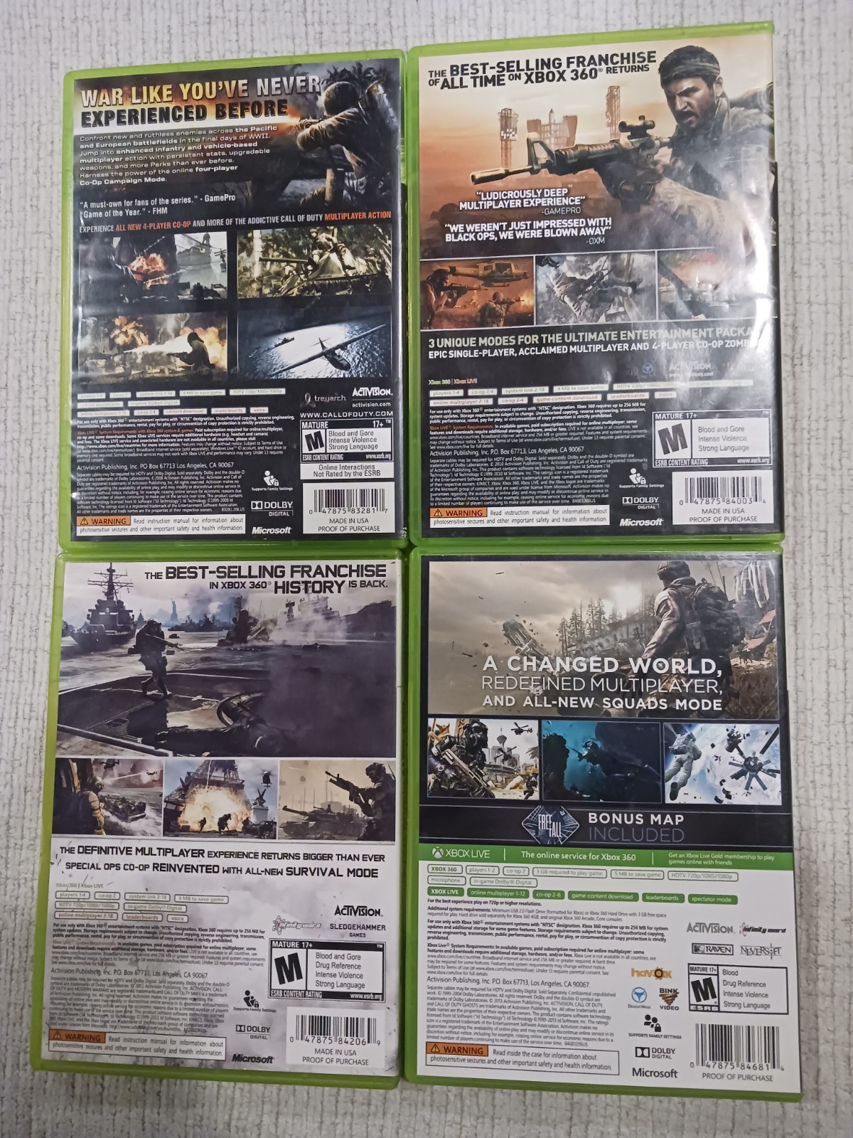Call of Duty COD Lot Bundle CIB World at War, Black Ops, Ghosts, MW3 Xbox 360