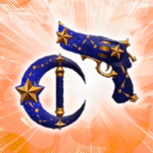 Blue Starry Revolver Crescent Moon Fantasy Digital Icon Video Game Asset