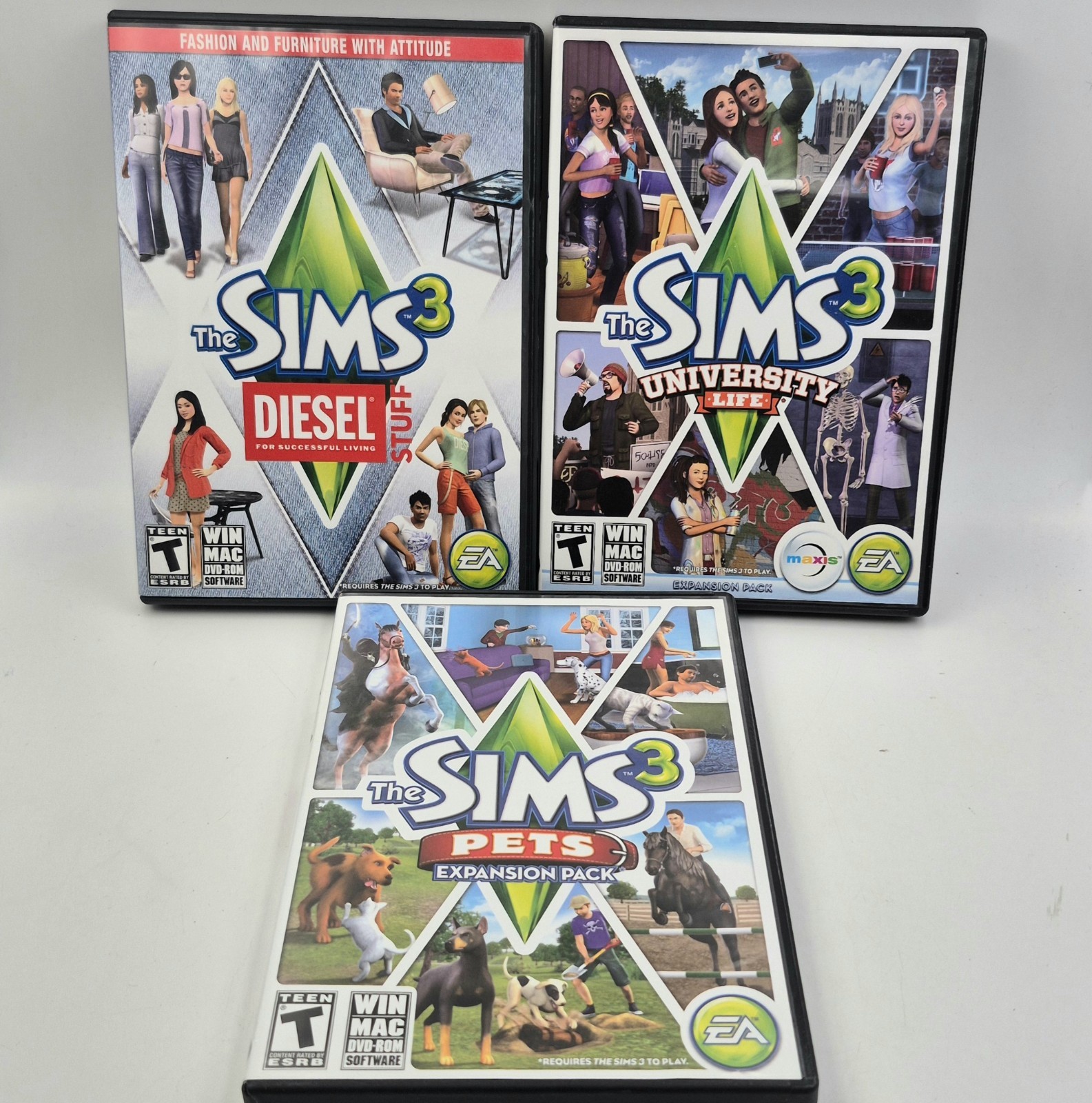 THE SIMS 3 PC Windows Mac Lot of 3, Pets, University, Diesel