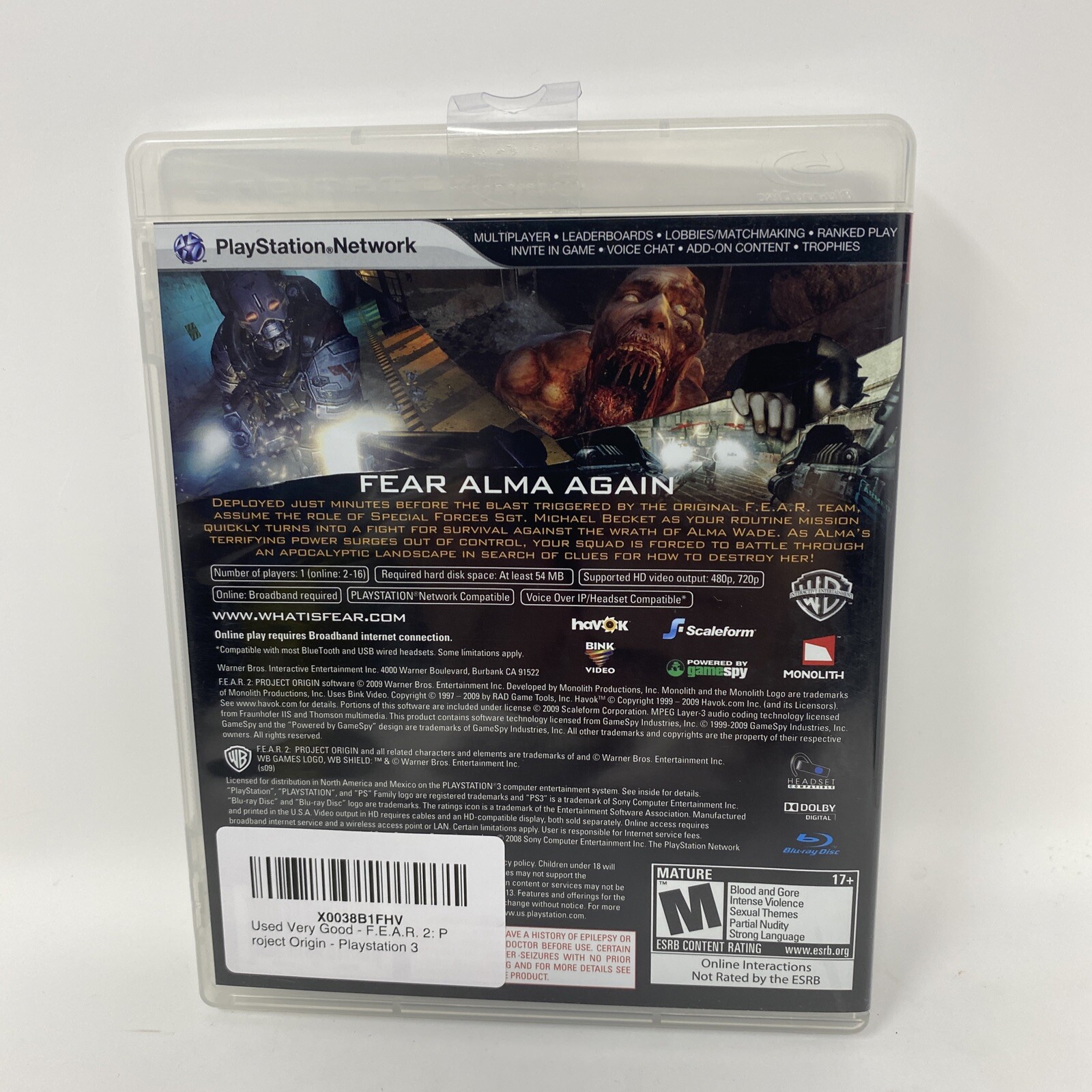 F.E.A.R. 2 Project Origin PlayStation 3 PS3 FEAR Complete CIB Hangtab Rare