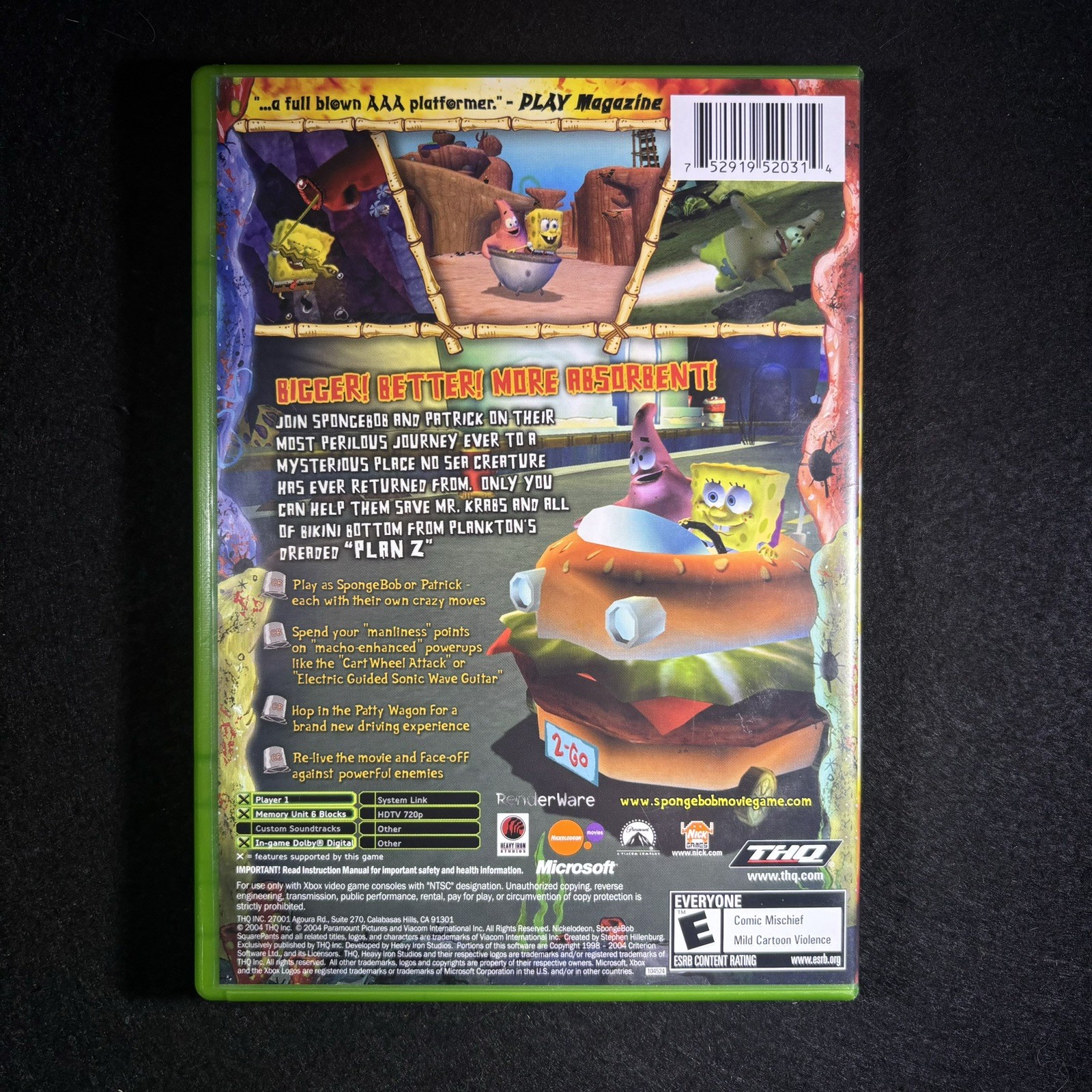 The SpongeBob SquarePants Movie (Microsoft Xbox) + CASE