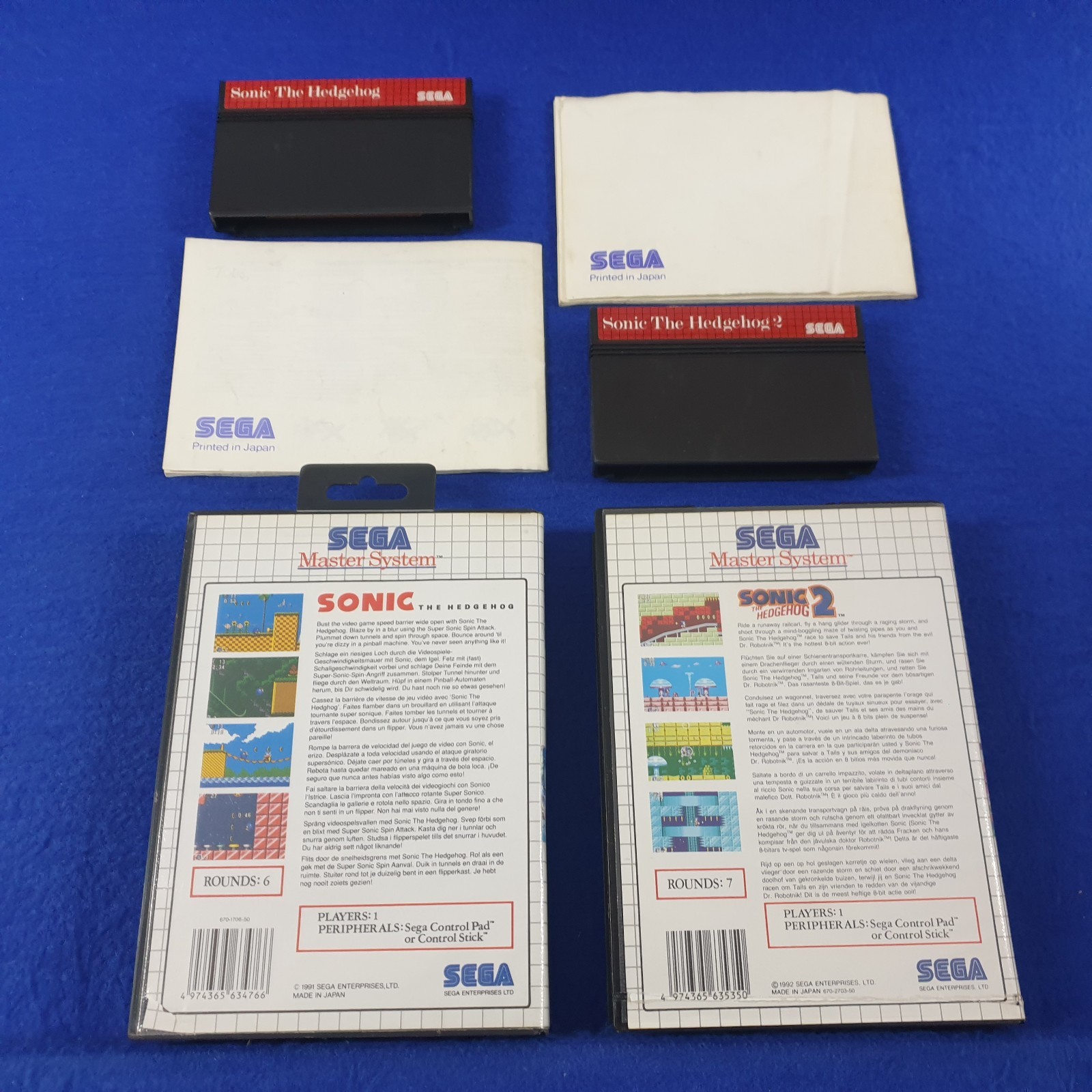 Master System SONIC THE HEDGEHOG x2 Games 1 + 2 Boxed&Complete PAL (Works in US)