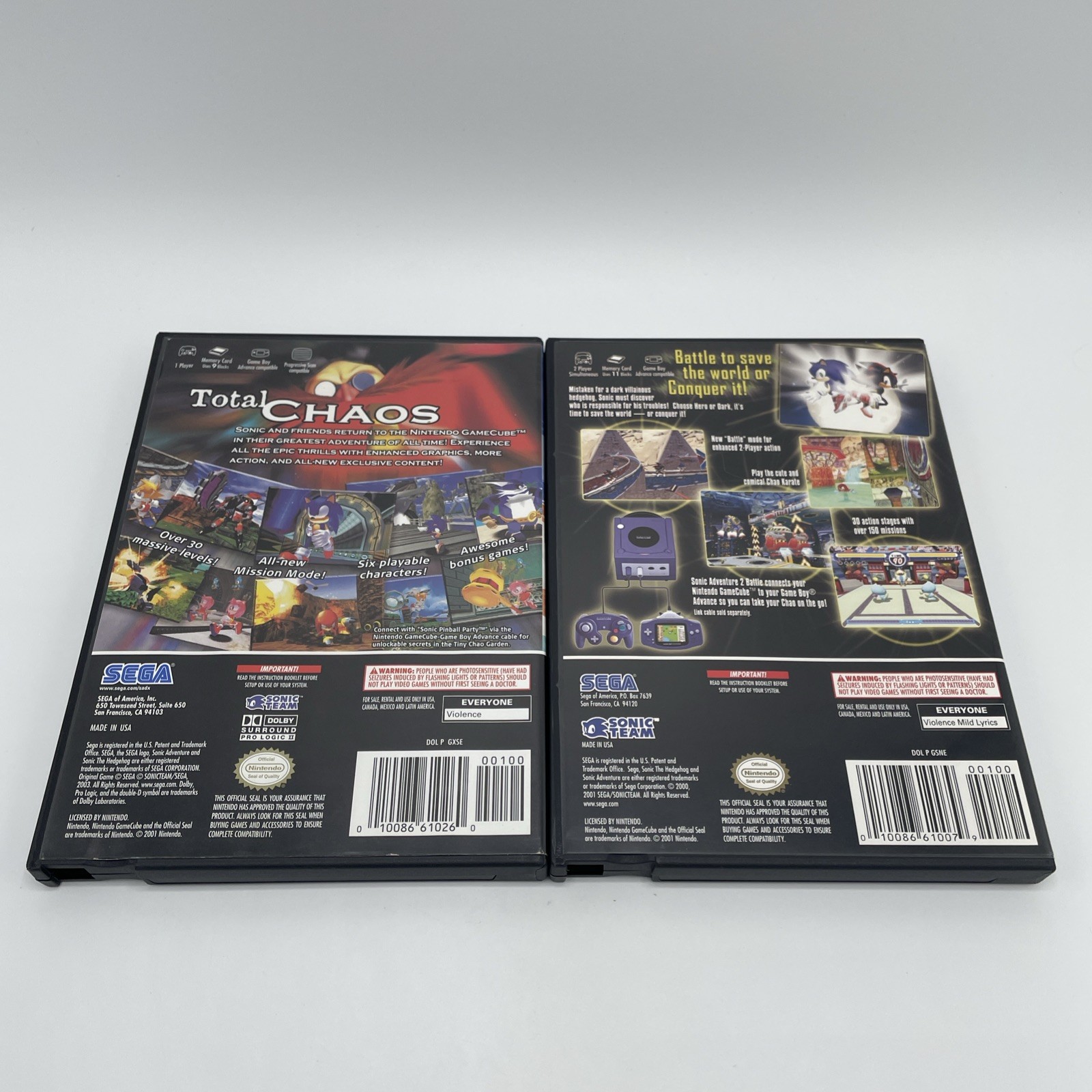 Sonic Adventure DX 1 & 2 Battle Nintendo GameCube Lot Of 2 Games Complete CIB BL