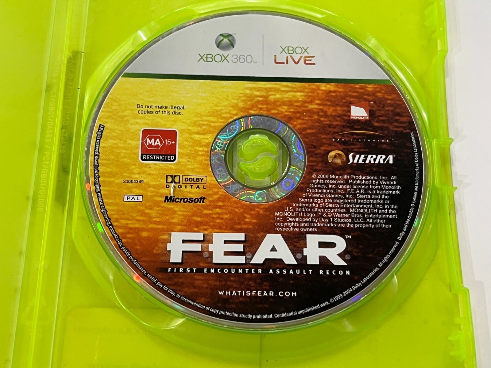 F.E.A.R FIRST ENCOUNTER ASSAULT RECON (XBOX 360 GAME , MA 15+) DISC ONLY