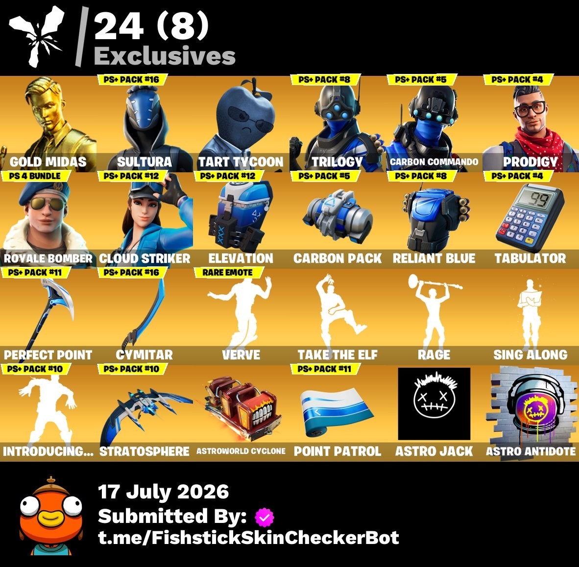 🔥62 Set: Gold Midas, Deadpool, Galaxy Scout, Catalyst, Peely, Agent Peely
