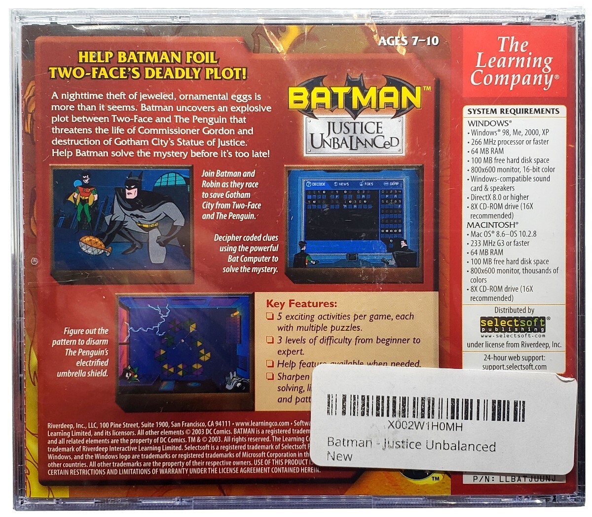 Batman Justice Unbalanced – Foil Two-Face’s Plot! Ages 7-10 PC Game Sealed New