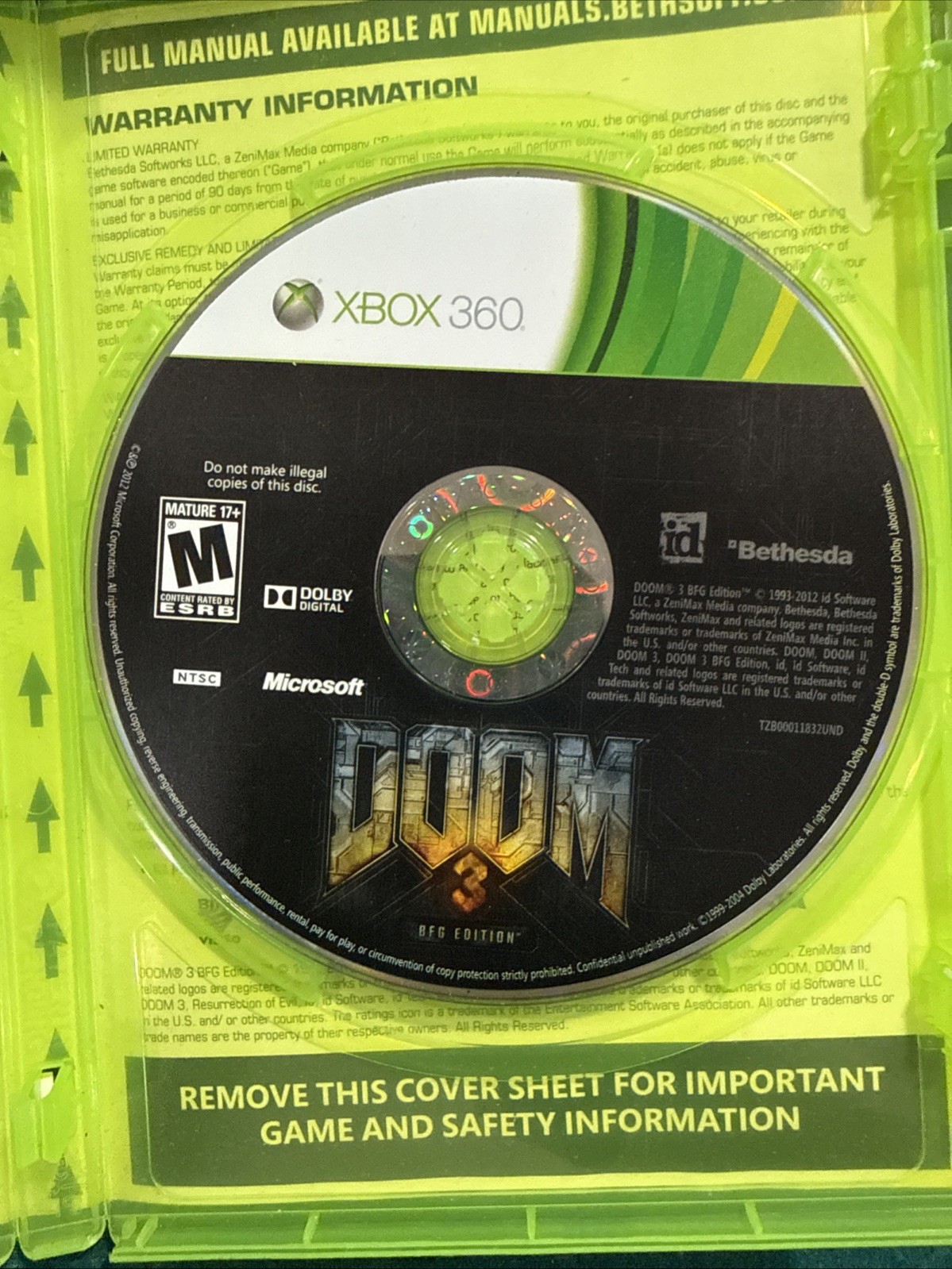 Doom 3 BFG Edition With Poster (Xbox One / Xbox 360, 2012) With Poster