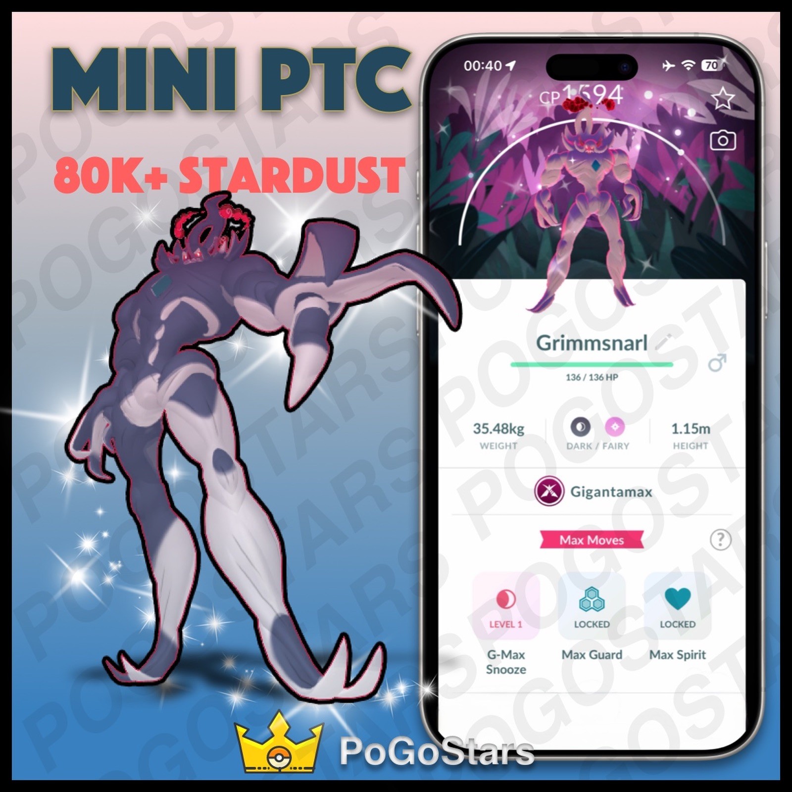 Pokémon PTC Go – Gigantamax Shiny Grimmsnarl – Wild Area✨Special Background✨