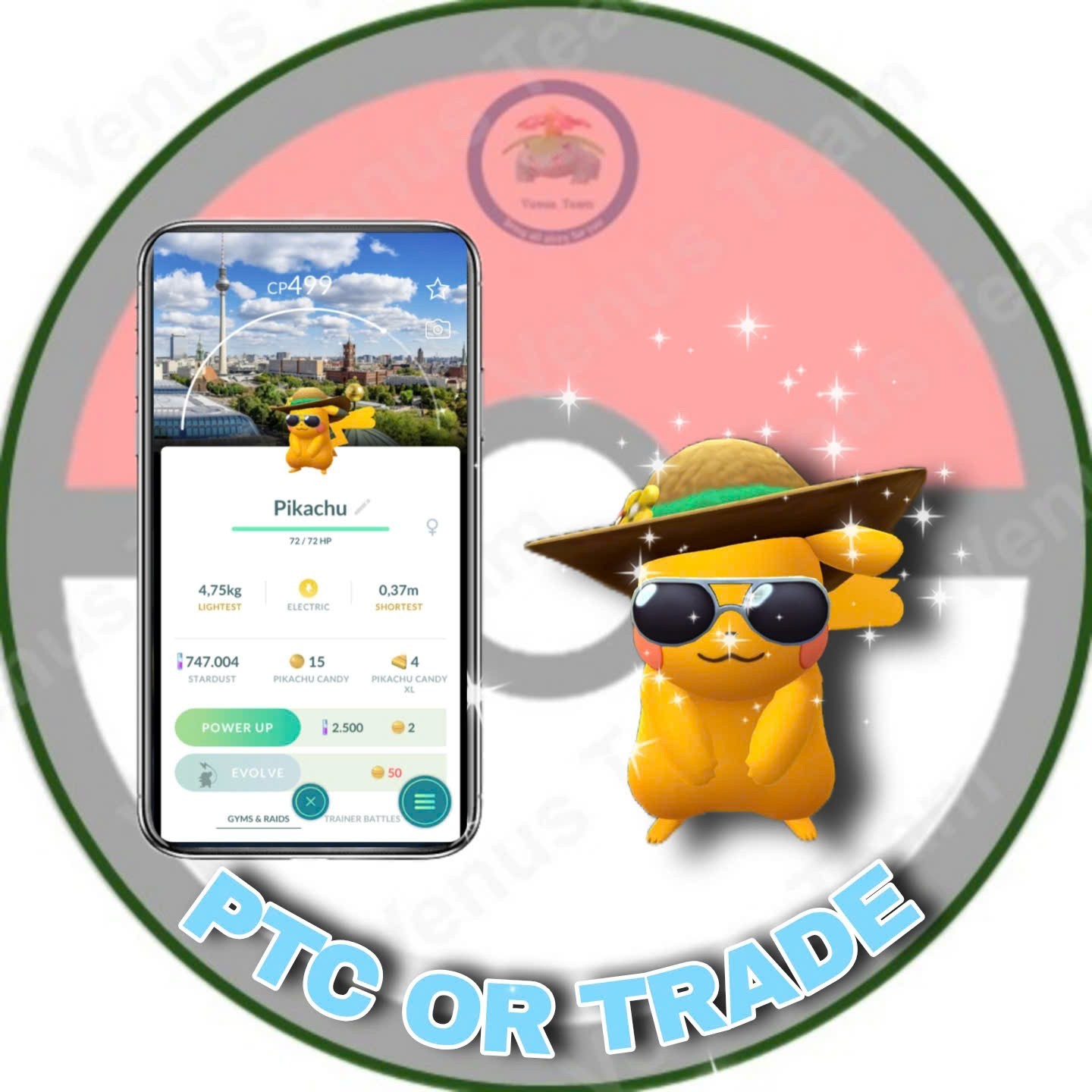 ✨ Shiny Pikachu Summer Hat Road Trip 2025 Berlin Background ✨ PTC 80k Dust