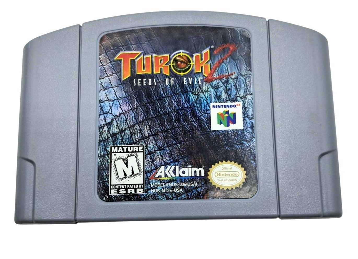 Acclaim Turok 2 Seeds of Evil Nintendo 64 N64 Gray Game Cartridge NUS-006 USA