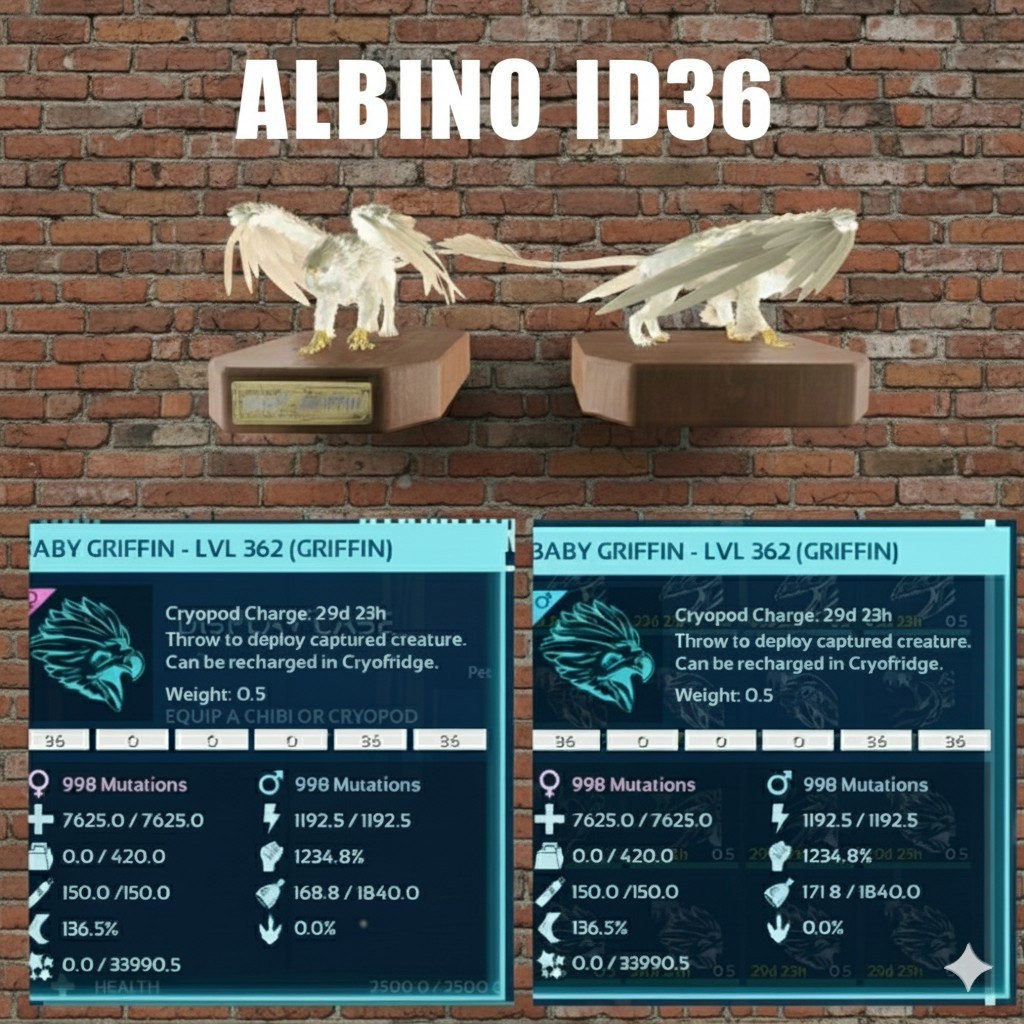 GRIFFIN TOP STATUS ALBINO ID36 BABY PAIR ARK ASCENDED PVE OFFICIAL PC/XBOX/PS5