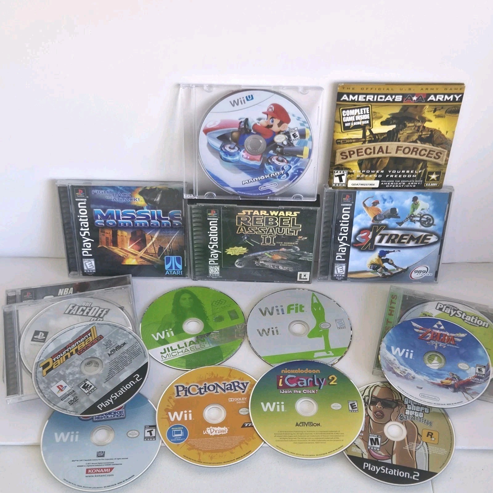 Lot Of 16 Video Games Loose Disc & Case Wii ,PlayStation, PlayStation 2, & WiiU