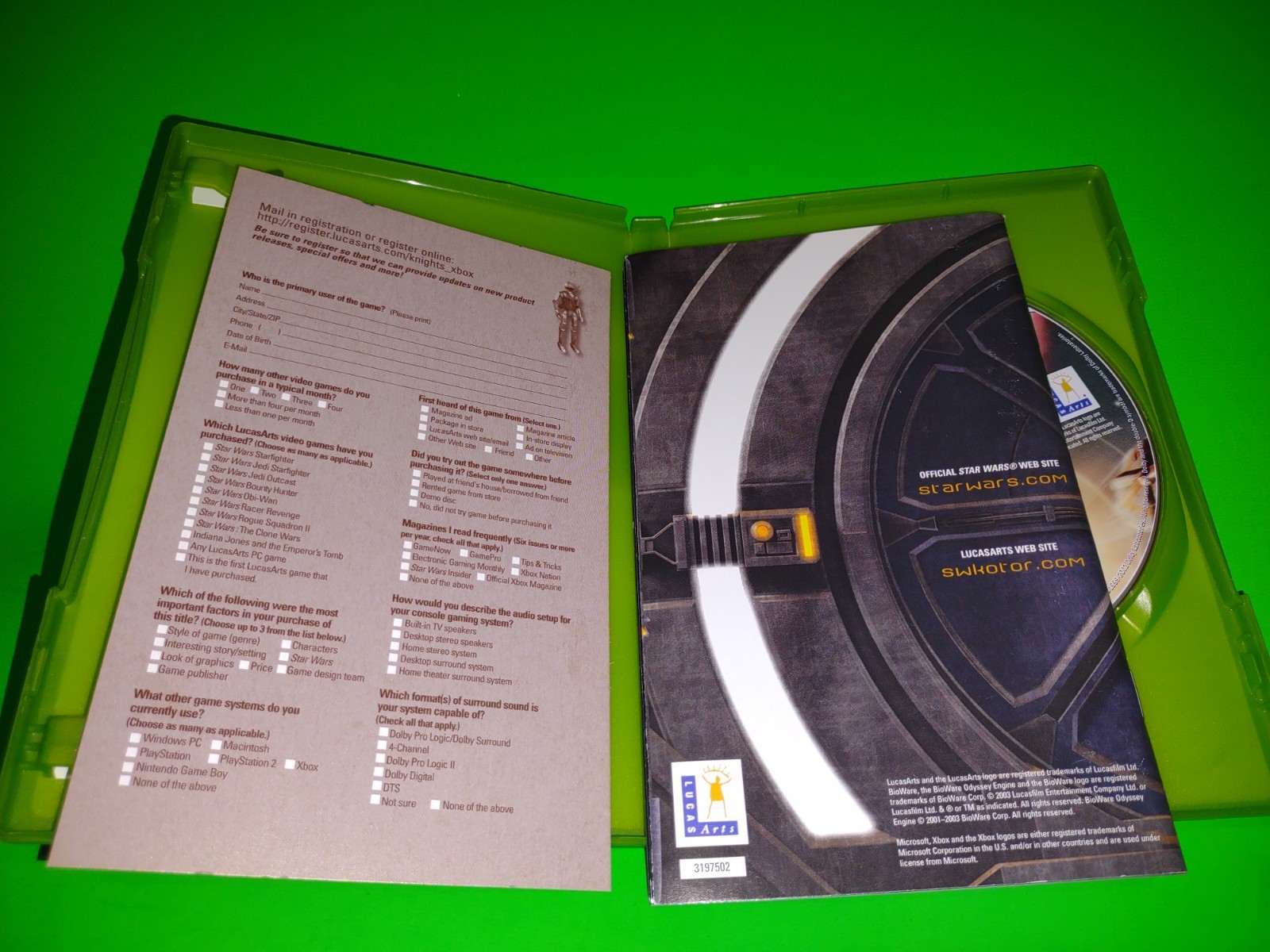 Star Wars Knights of the Old Republic 1 & 2 Xbox CIB Manuals W/REG Cards