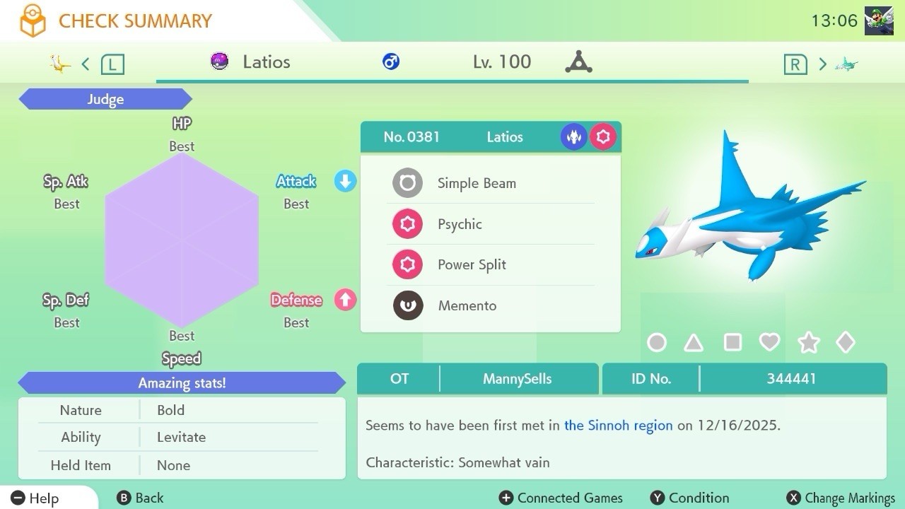 BDSP Caught Legendaries Shiny/Non Shiny, 6IV, Level 100, EVs 6HP 252ATK 252SPE