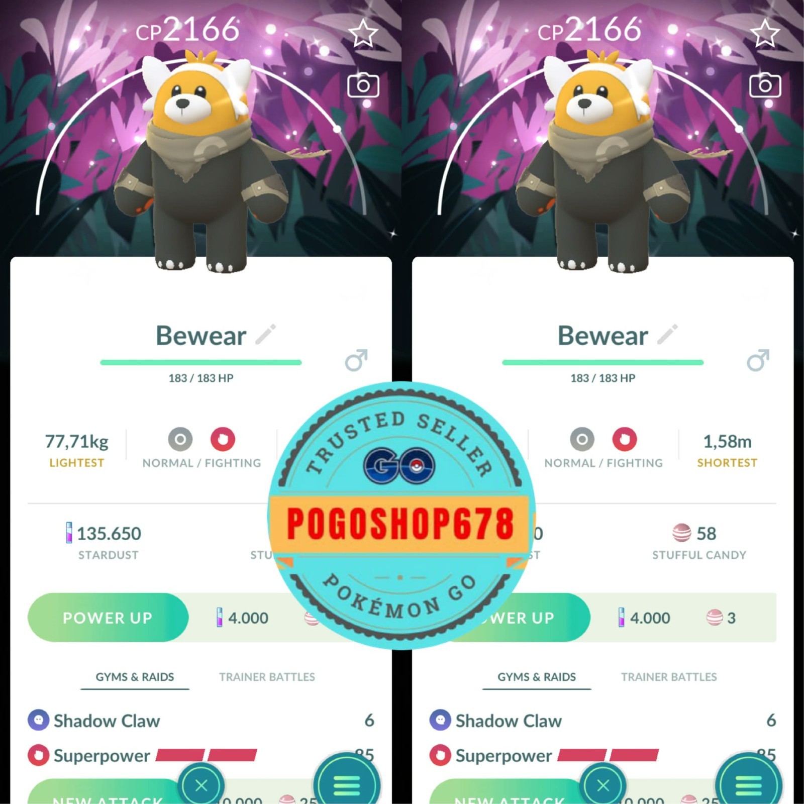 Pokémon PTC Go – Shiny Bewear Special Background ✨ Mini 80k Stardusts
