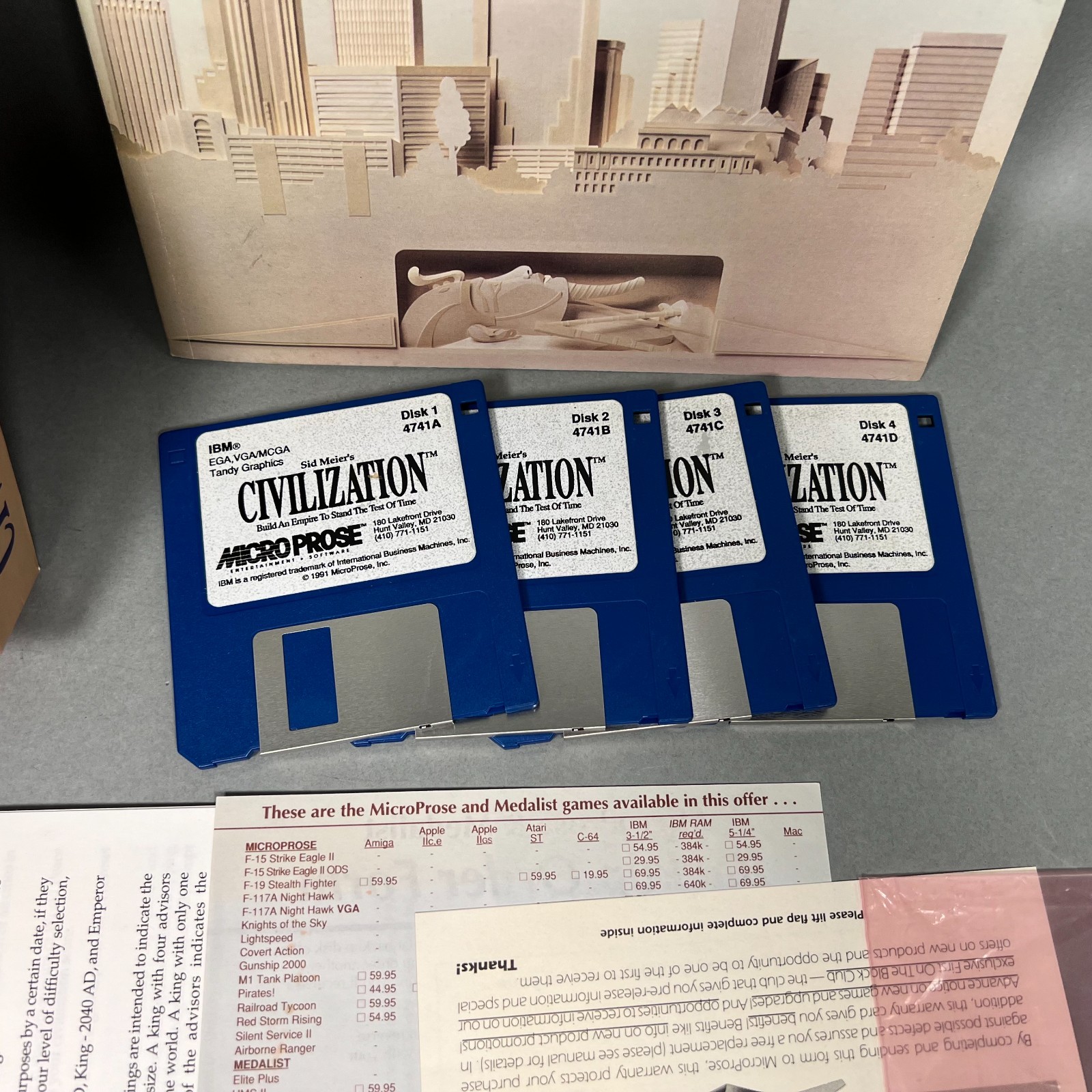 CIB Sid Meier’s Civilization 1993 PC IBM 3.5″ Microprose Disks Big Box COMPLETE