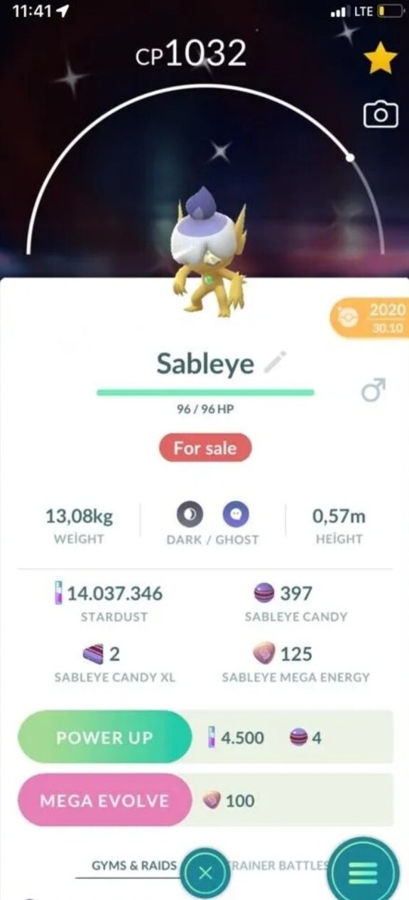 Shiny Sableye ( Litwick Hat ) Pokemon Tr@de Go