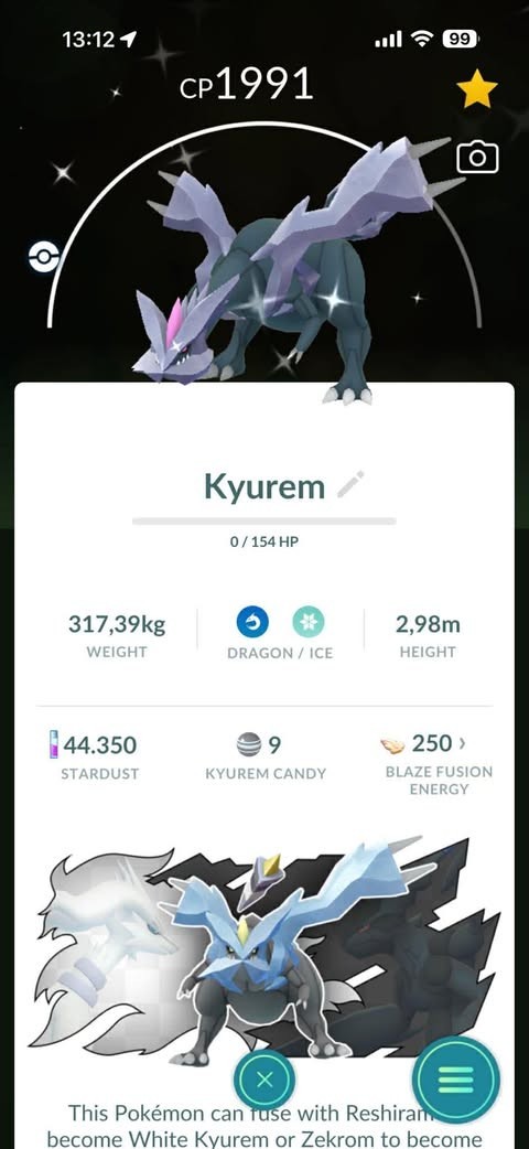 Pokémon Go✿SHINY✿Kyurem LEVEL 50✿Black&white BG✿Tr✿de 20k OR PTCentral-Digital