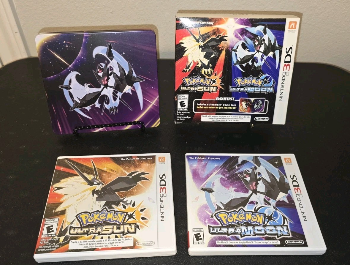Pokémon Ultra Sun & Ultra Moon SteelBook Dual Pack Complete CIB Tested ESRB USA
