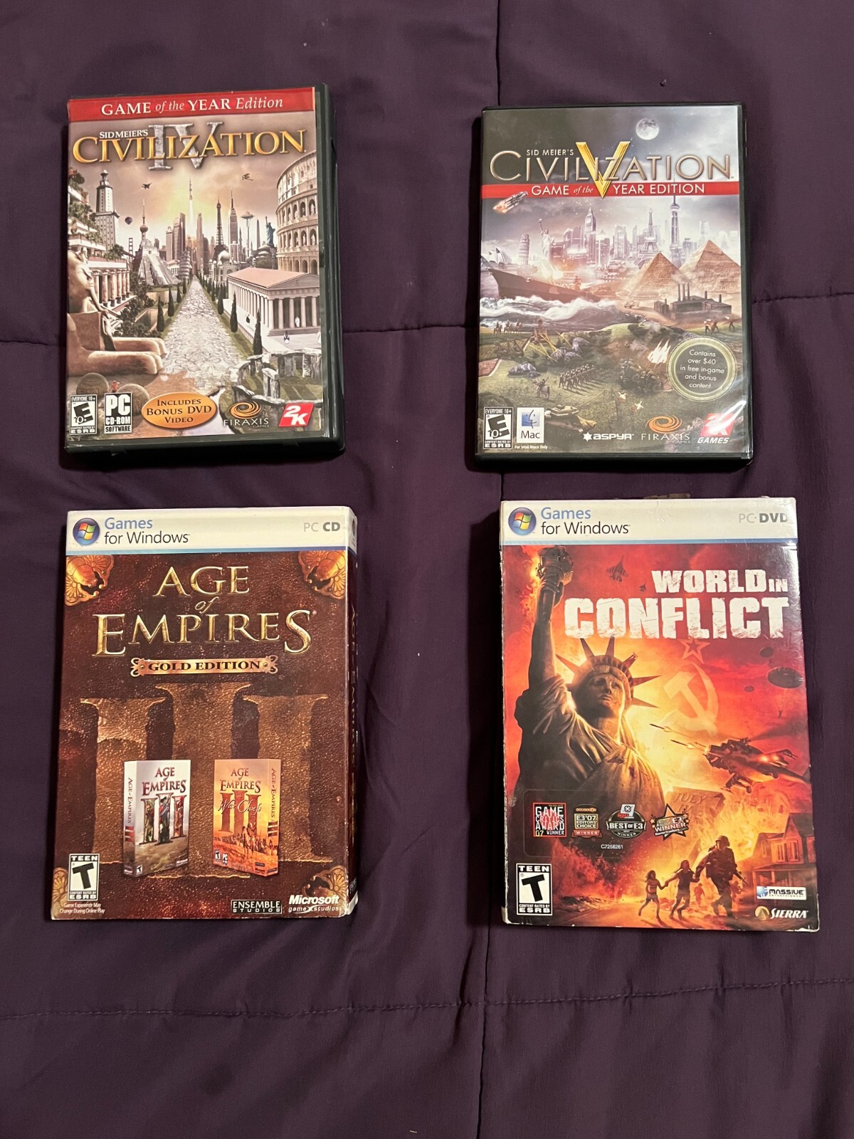 PC Strategy Games: Age of Empires Gold + Civilization IV & V + World Conflict