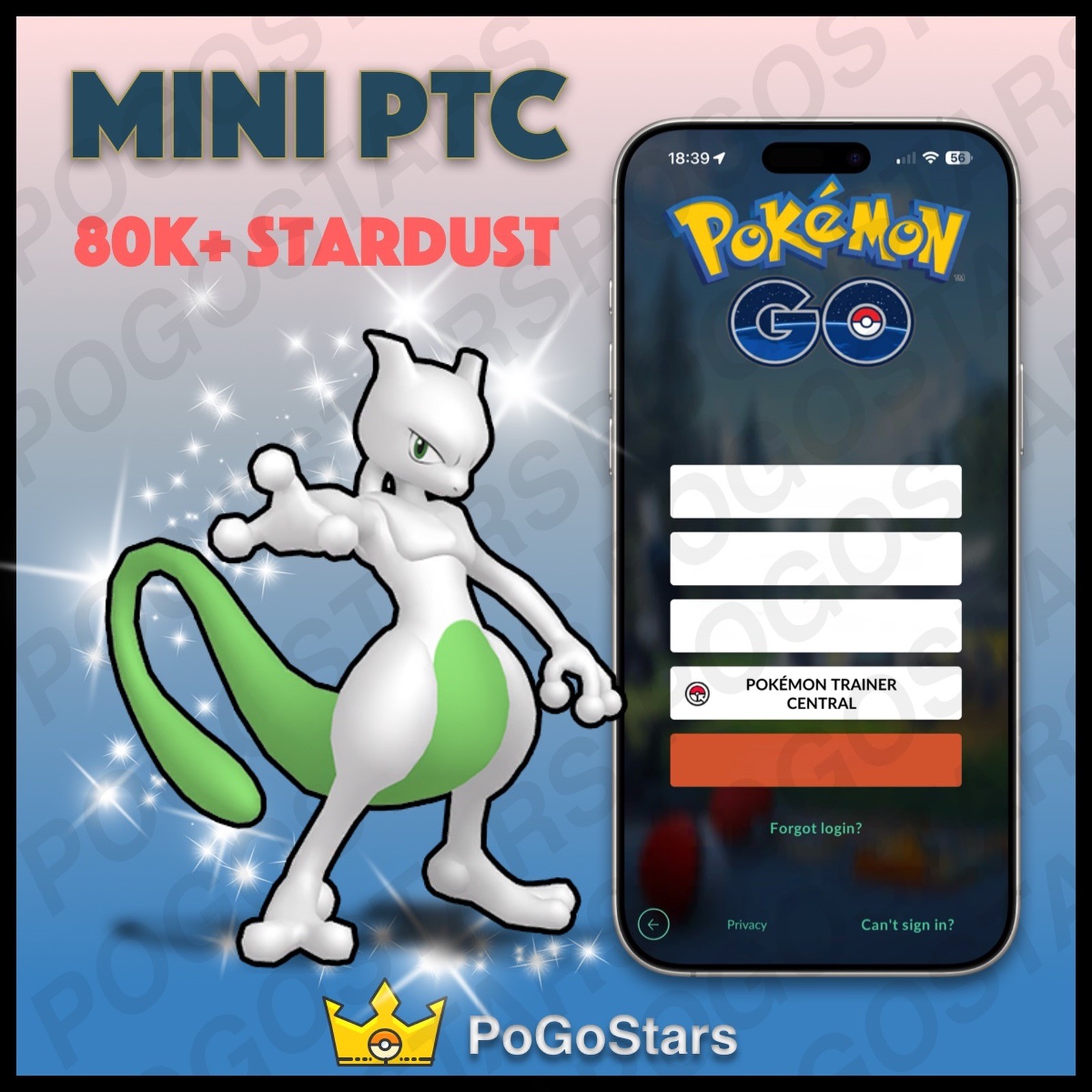 Pokémon PTC Go – Shiny Mewtwo – 80K Stardust✨Read Description✨