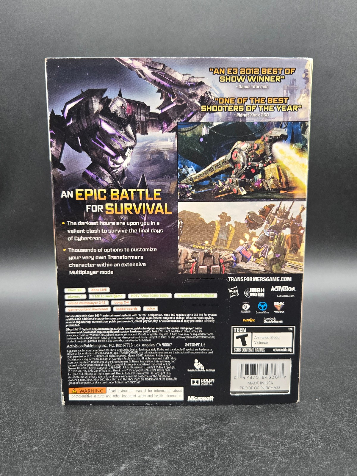 Transformers Fall of Cybertron Game Microsoft Xbox 360 CIB With Manual Slipcover