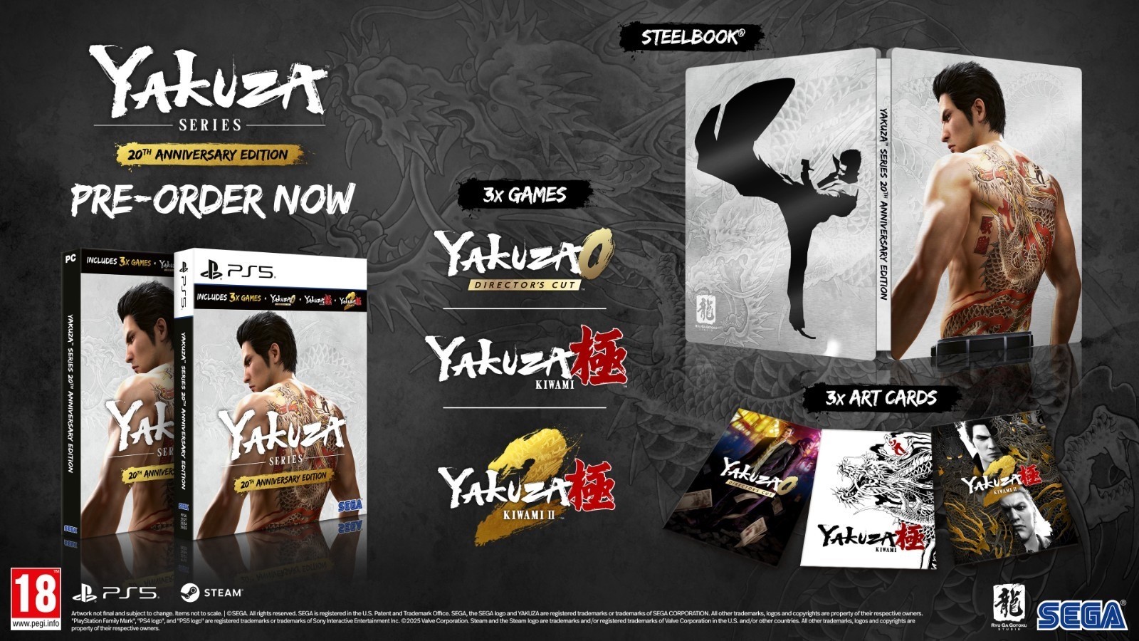 YAKUZA 20th ANNIVERSARY EDITIONSTEELBOOK LIMITED EDITION PC NEW CUSTOMS FREE
