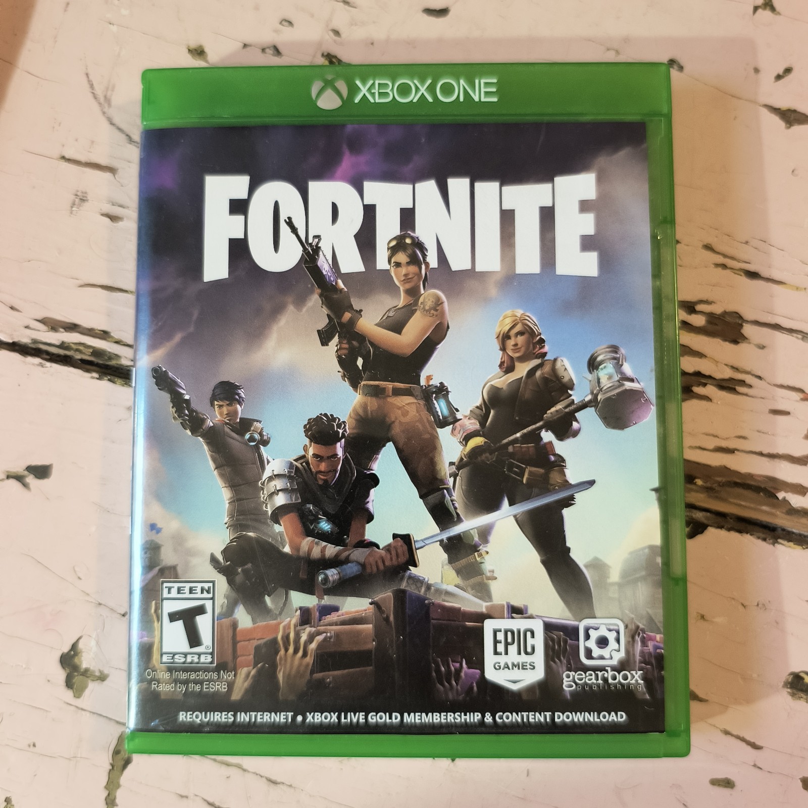 Fortnite (Xbox One, 2017) Video Game + Inserts, Green Case! EUC NO CODES
