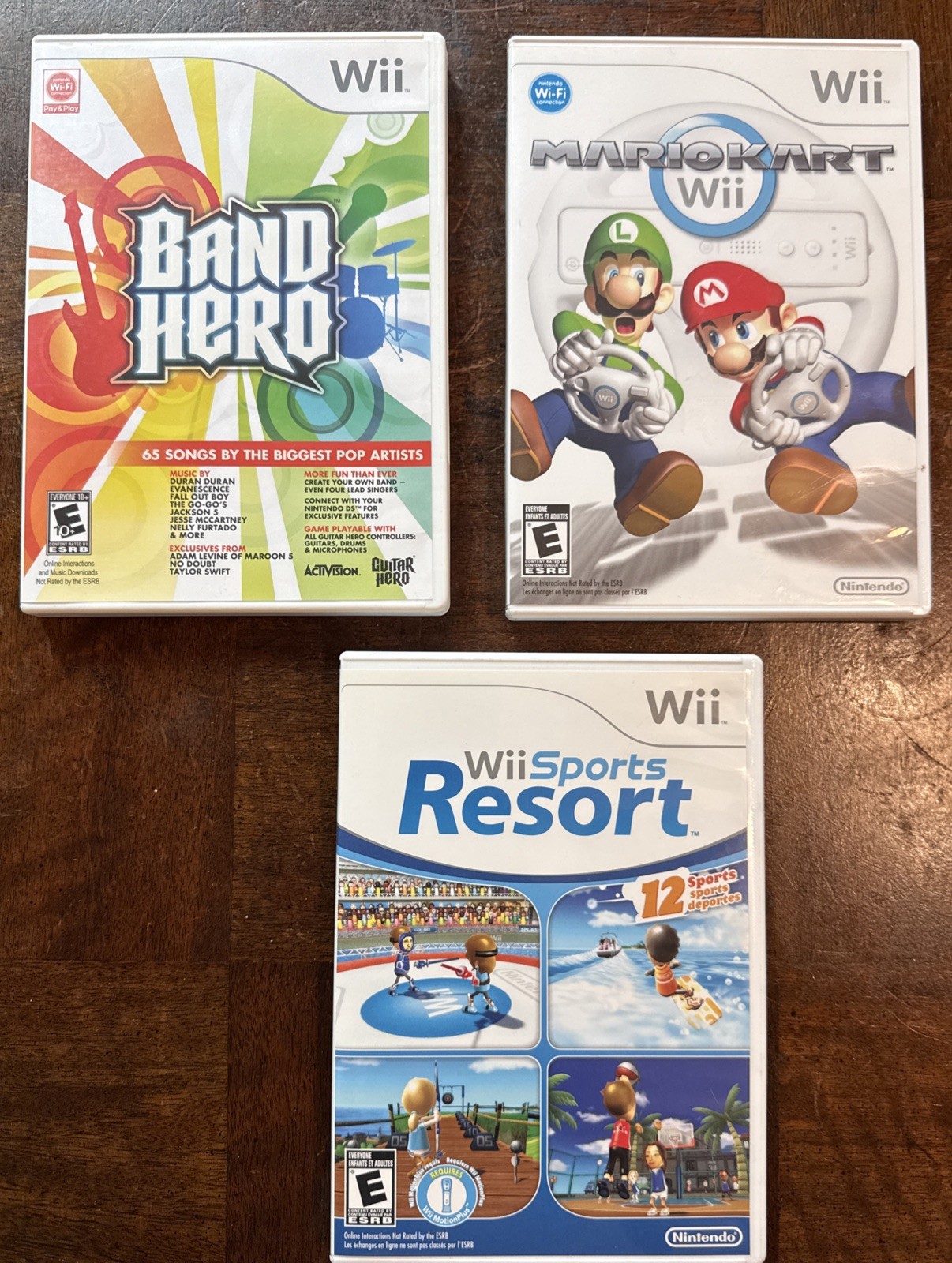3 Nintendo Wii Games Sports Resort 2009 CIB Band Hero Mario Kart 2008 Lot READ