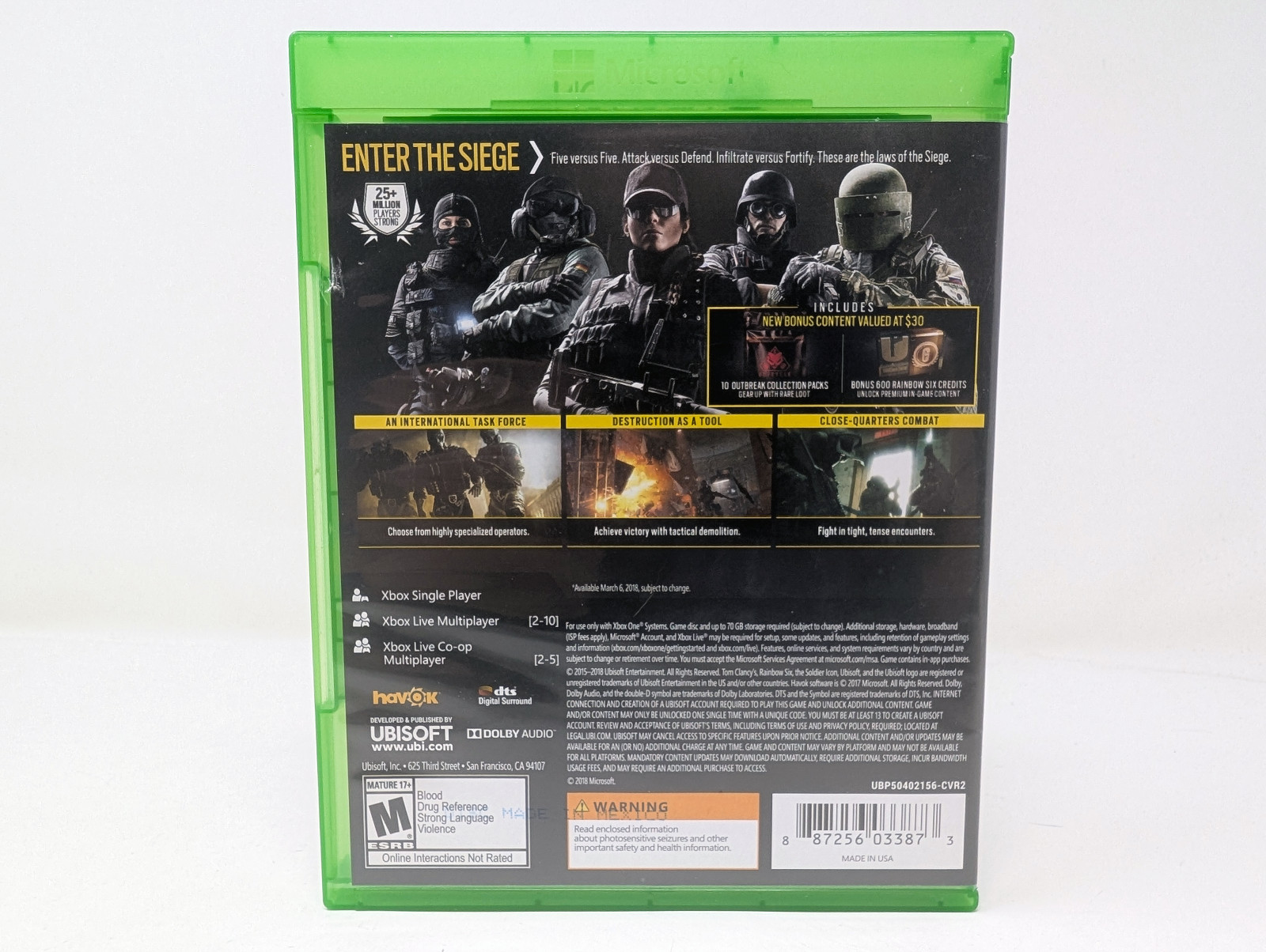 Tom Clancy’s Rainbow Six Siege Xbox One Physical Disc with Original Case Tested