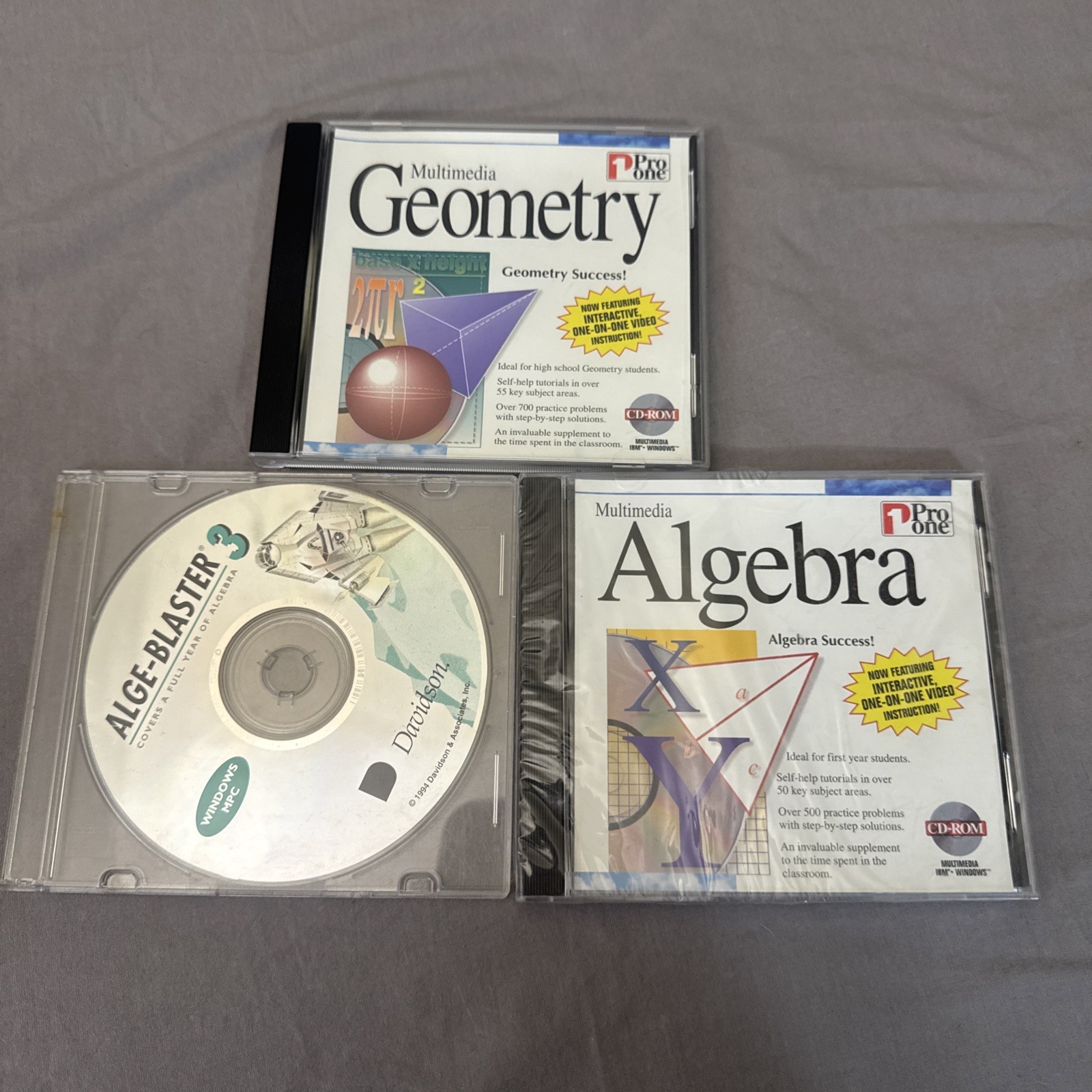 Vintage Multimedia Algebra 1 PC CD-ROM 1995 for Windows) Geometry Alge-Blaster 3