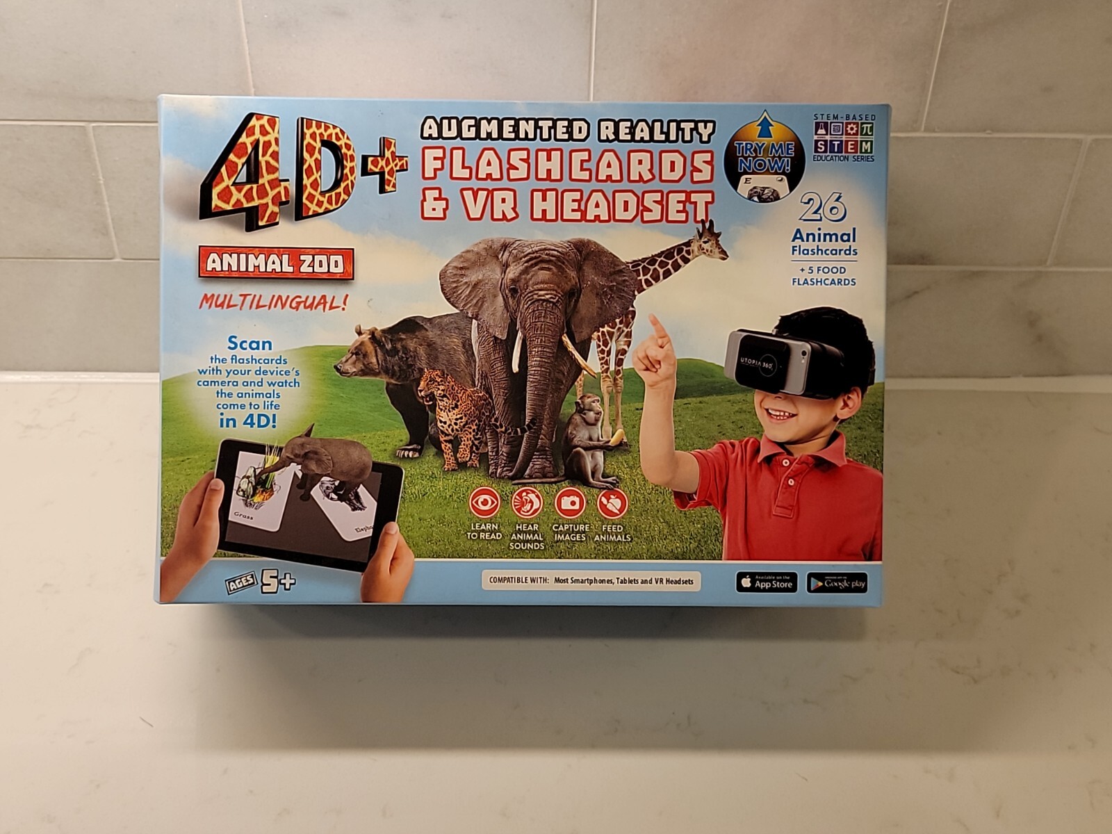 4D+ Utopia 360 Animal Zoo Augmented Reality Flashcards & VR Headset Multilingual
