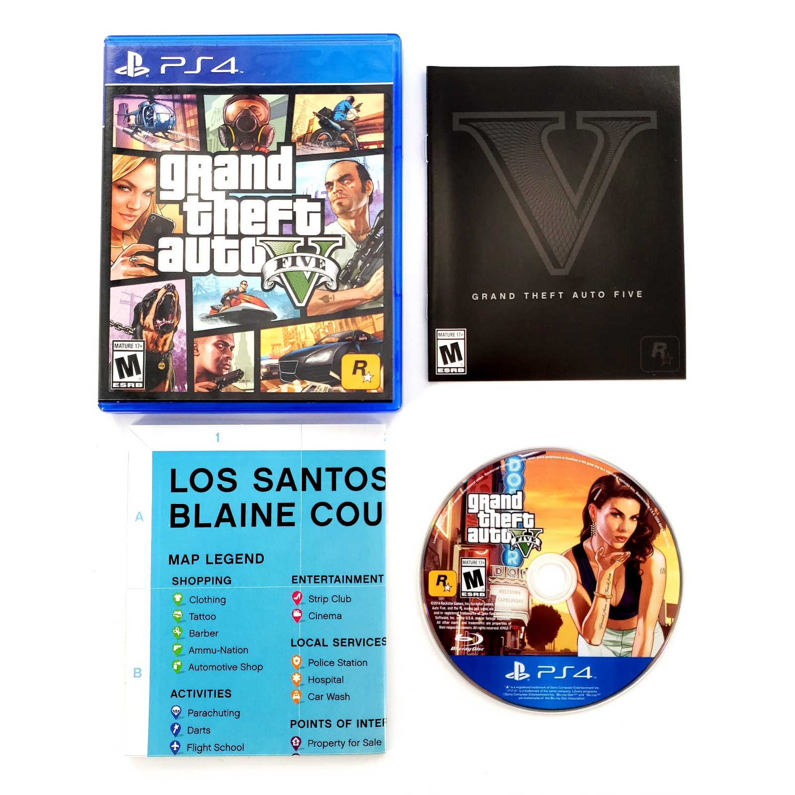 Grand Theft Auto V (Sony PlayStation 4, 2014) Complete w/ Map Tested & Works