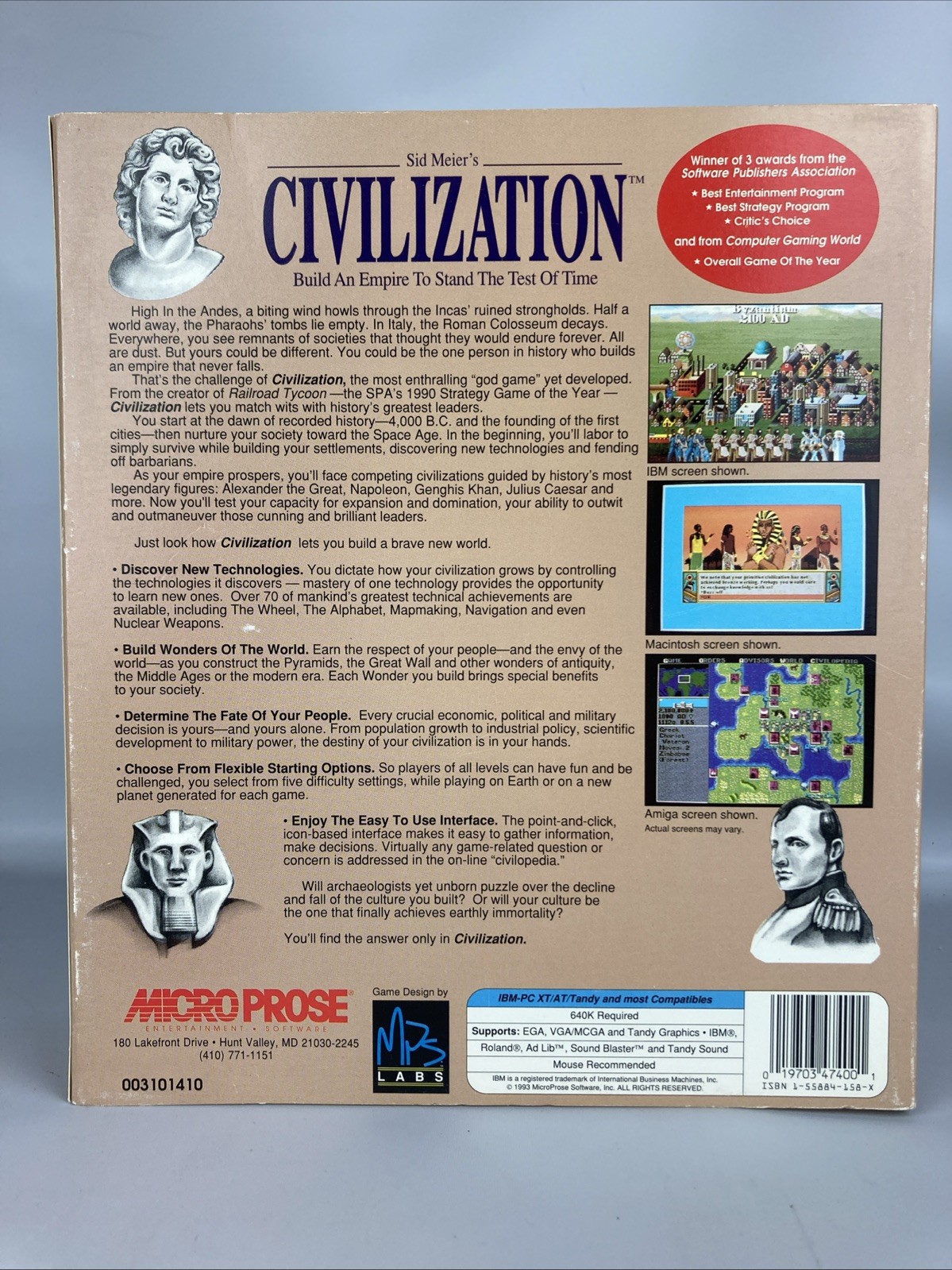 Sid Meier’s Civilization I PC Big Box • 3.5″ Disks • MicroProse