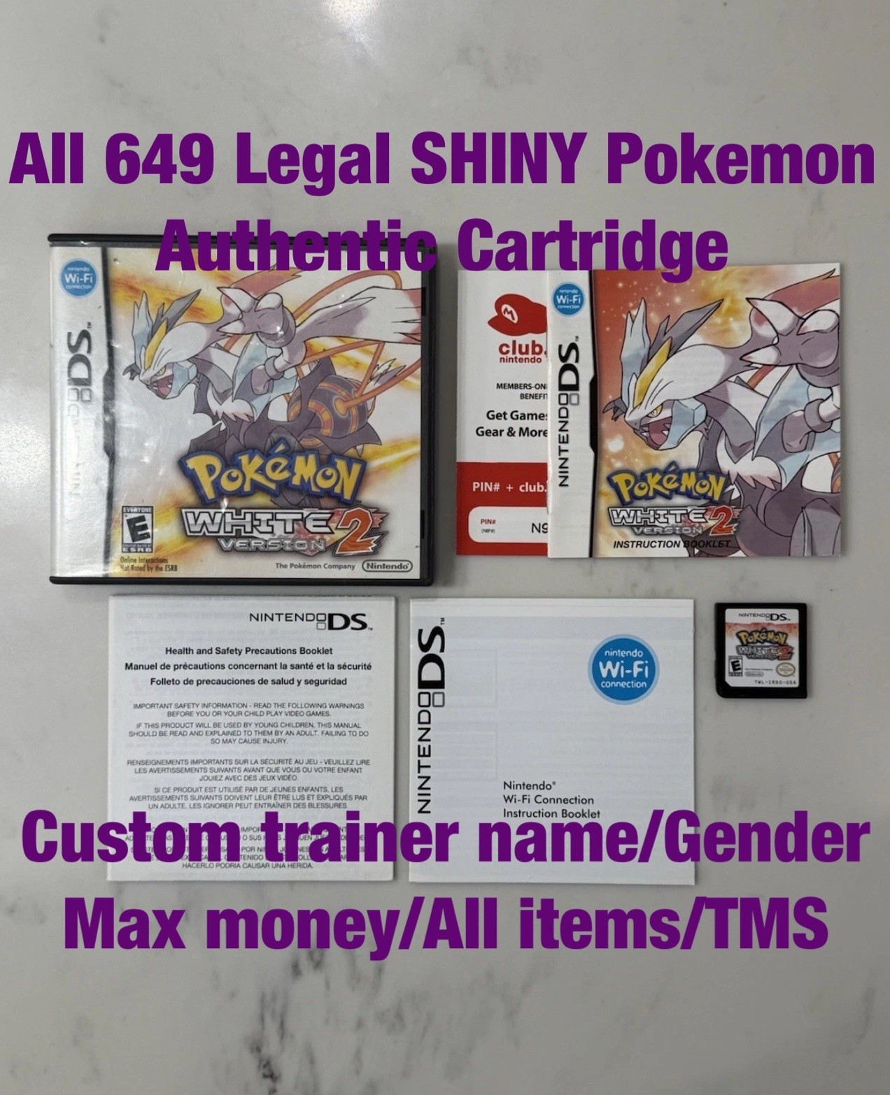 Unlocked Authentic Pokemon White 2 Nintendo DS Complete CIB | 649 SHINY Pokemon