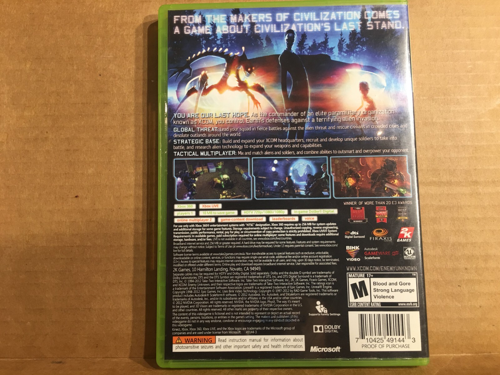 XCOM: Enemy Unknown (Microsoft Xbox 360, 2012) Complete with Manual