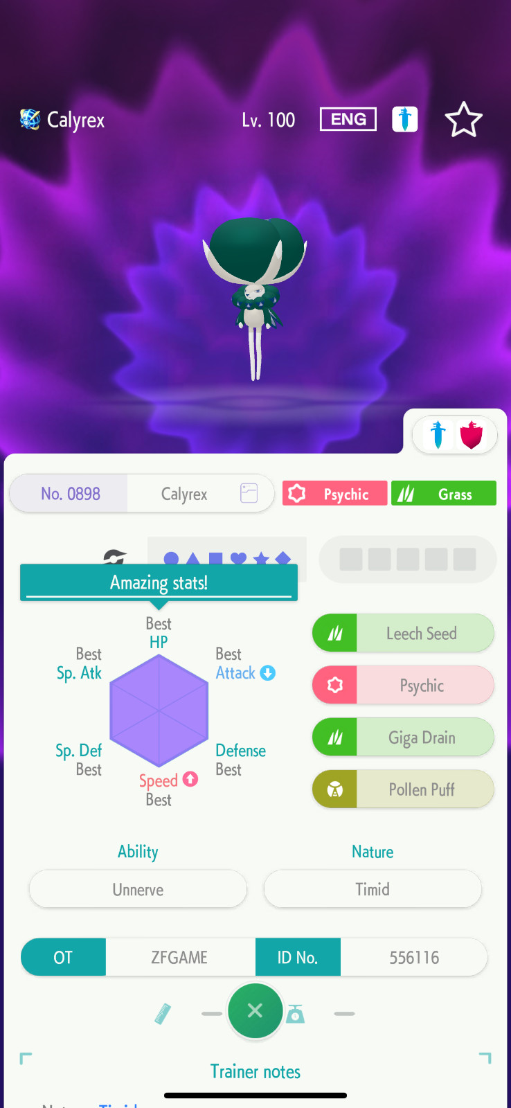 ✨6IV Normal Calyrex SPA + EVS🚀 POKEMON HOME✨Champions✨Online delivery⚡