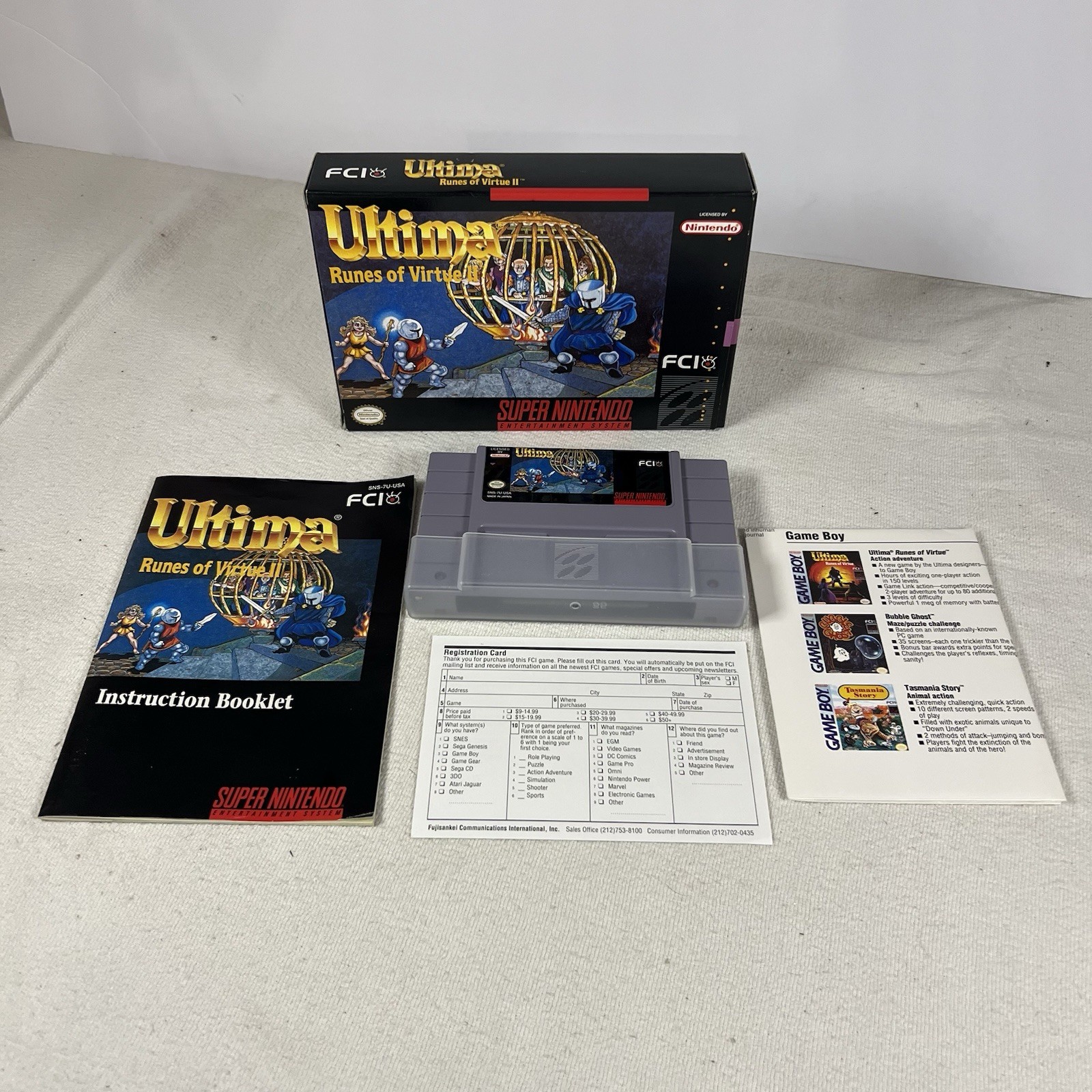 Ultima Runes of Virtue II SNES Super Nintendo 1994 Complete Manual Poster CIB