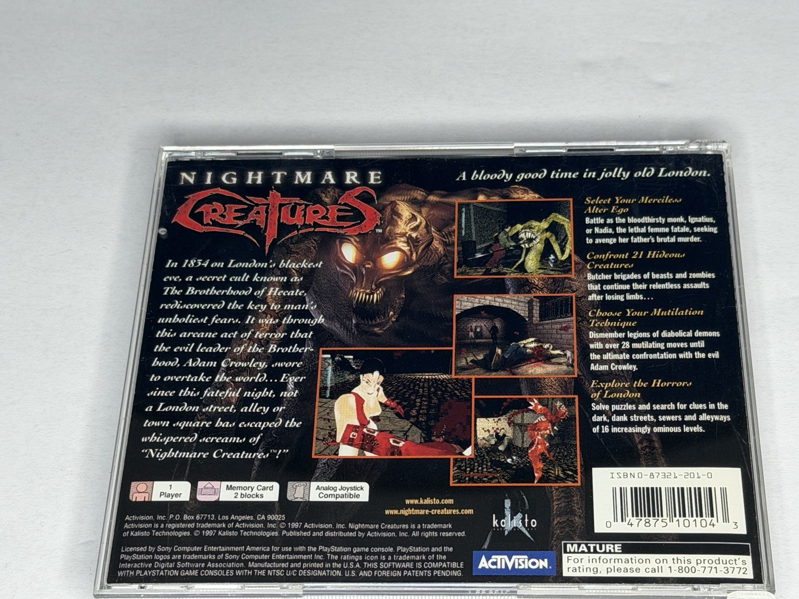 Activision Nightmare Creatures PS1 NTSC-U/C M Mature 1997 w/ Case CIB
