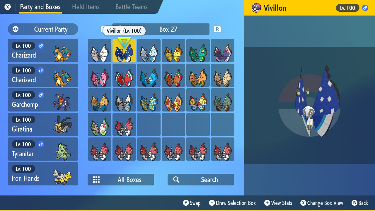 20 x Shiny 6IV Vivillon in all Patterns (Poke ball Pokeball pattern is included)